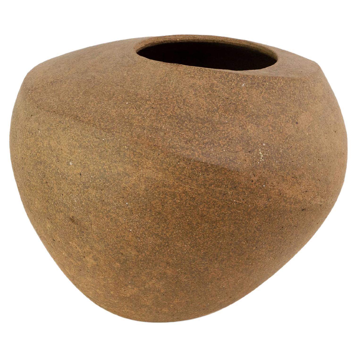 Asymmetrical Ovoid Stoneware Vessel For Sale