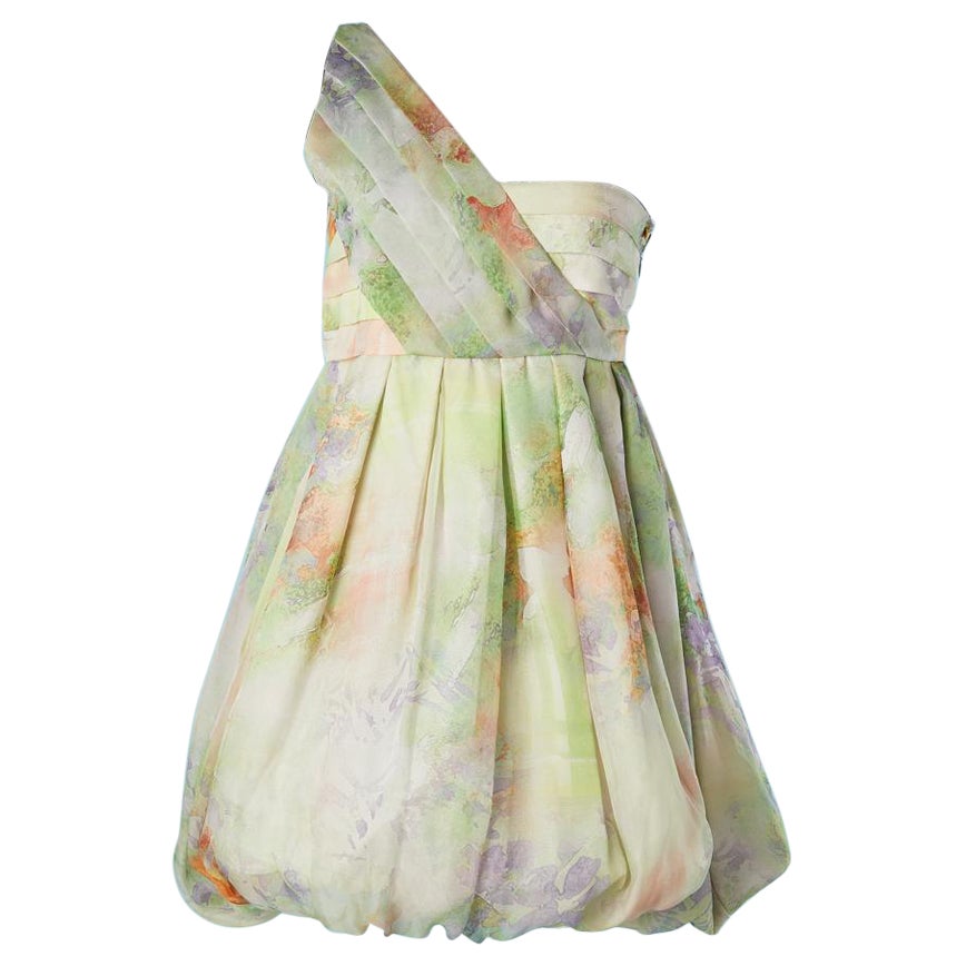 Robe de cocktail asymétrique en soie Krizia à motif ballons pastel, neuve