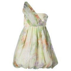 Robe de cocktail asymétrique en soie Krizia à motif ballons pastel, neuve