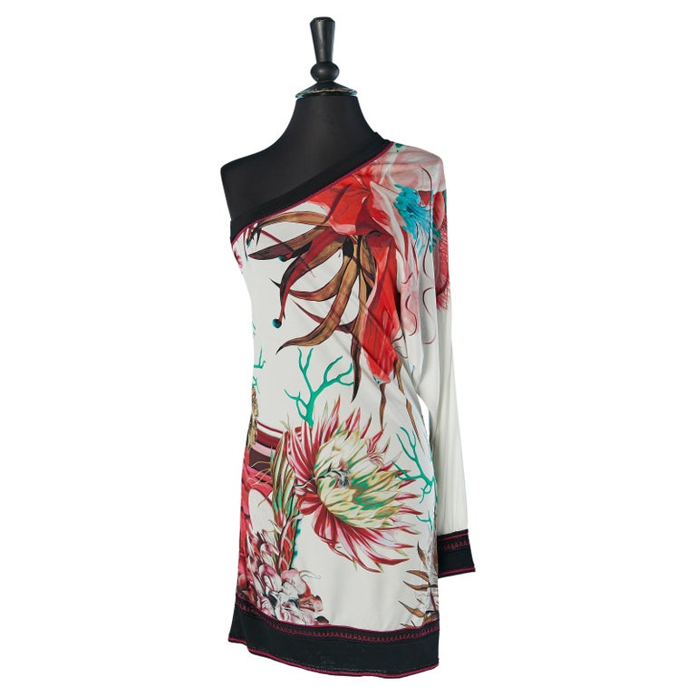 roberto cavalli cocktail dress Asymmetrical printed cocktail dress ROBERTO CAVALLI For Sale at 1stDibs