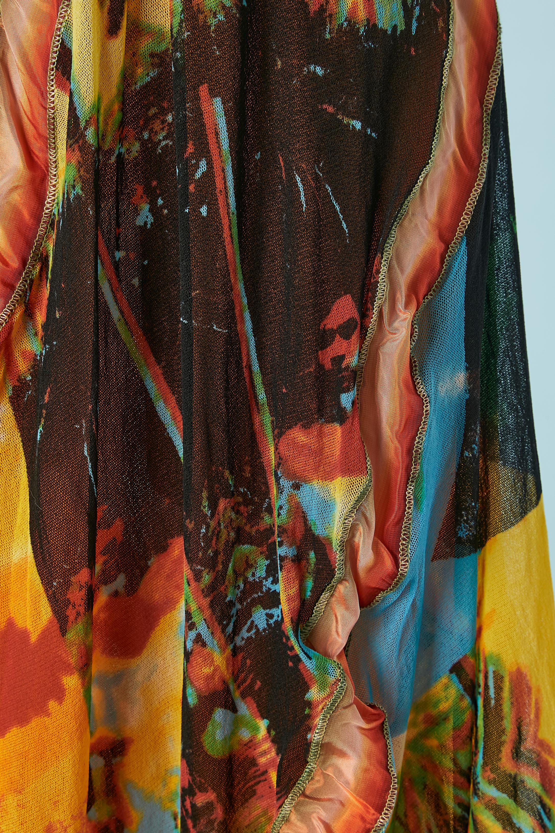 Asymmetrisches bedrucktes Kleid aus bedrucktem Tüll und Taftbändern JPG Maille  Damen im Angebot