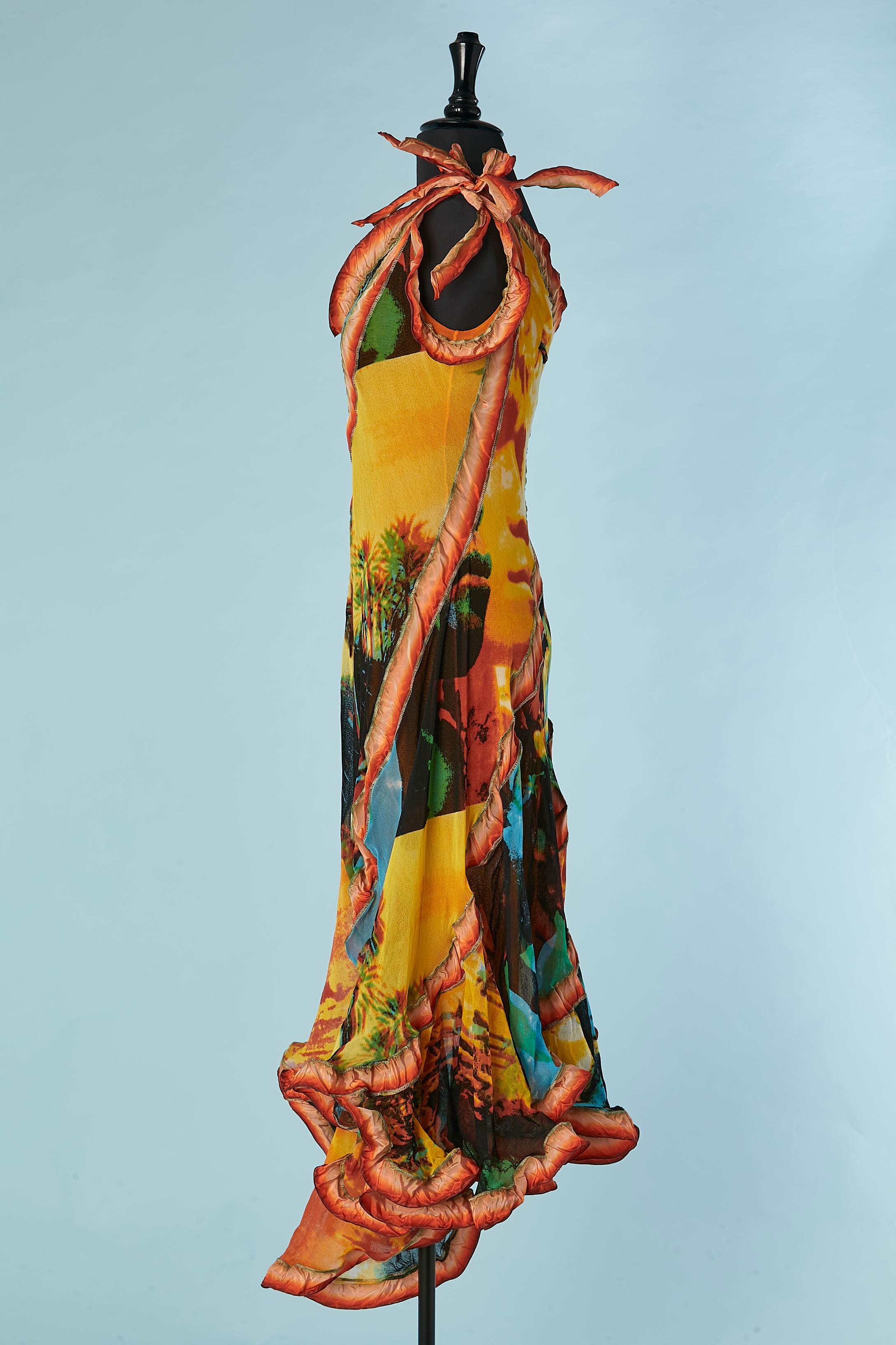 Asymmetrisches bedrucktes Kleid aus bedrucktem Tüll und Taftbändern JPG Maille  im Angebot 2
