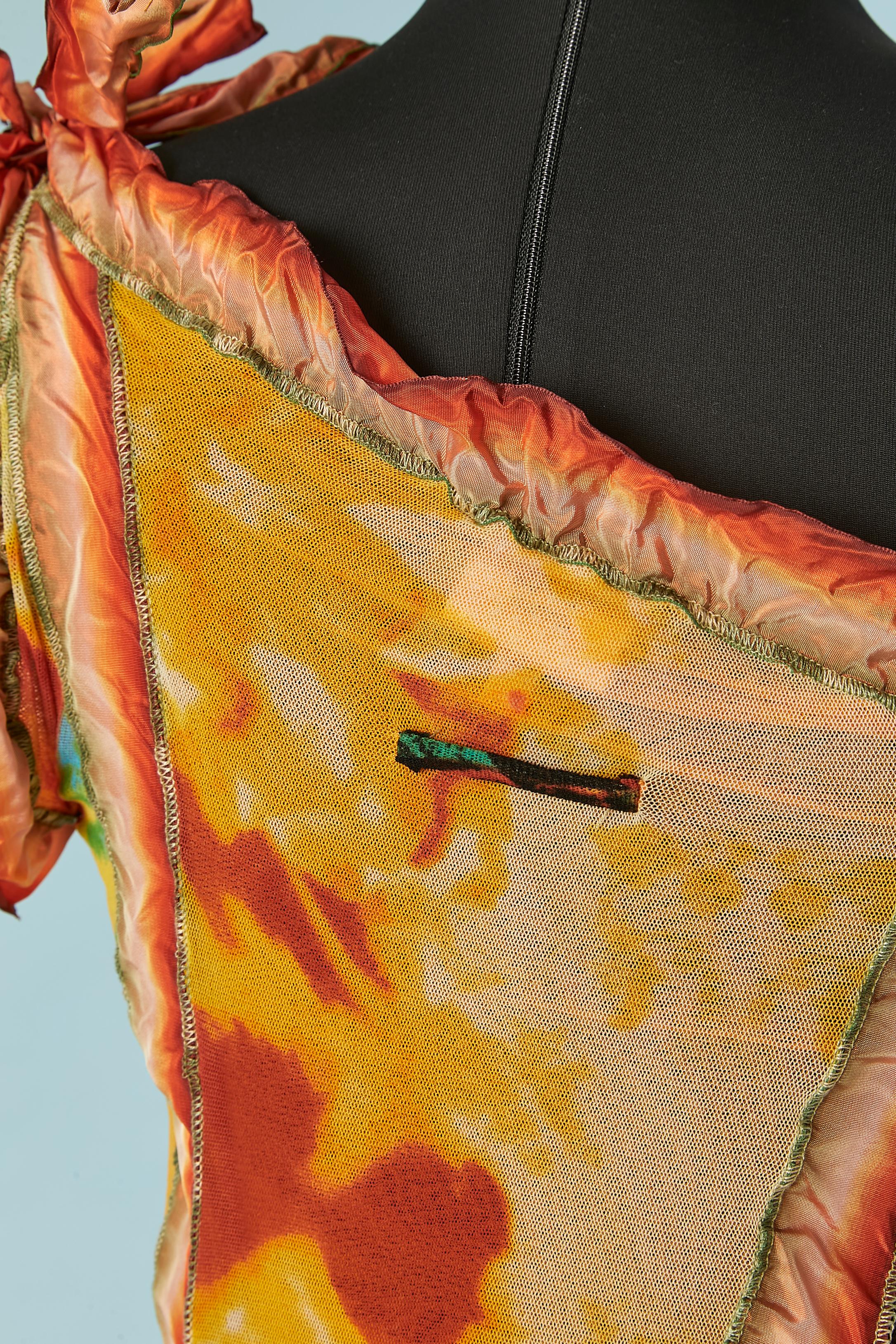 Asymmetrisches bedrucktes Kleid aus bedrucktem Tüll und Taftbändern JPG Maille  im Angebot 4