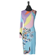 Asymmetrisches bedrucktes Kleid mit Perlenverzierung Gai Mattiolo Liebe zur Liebe