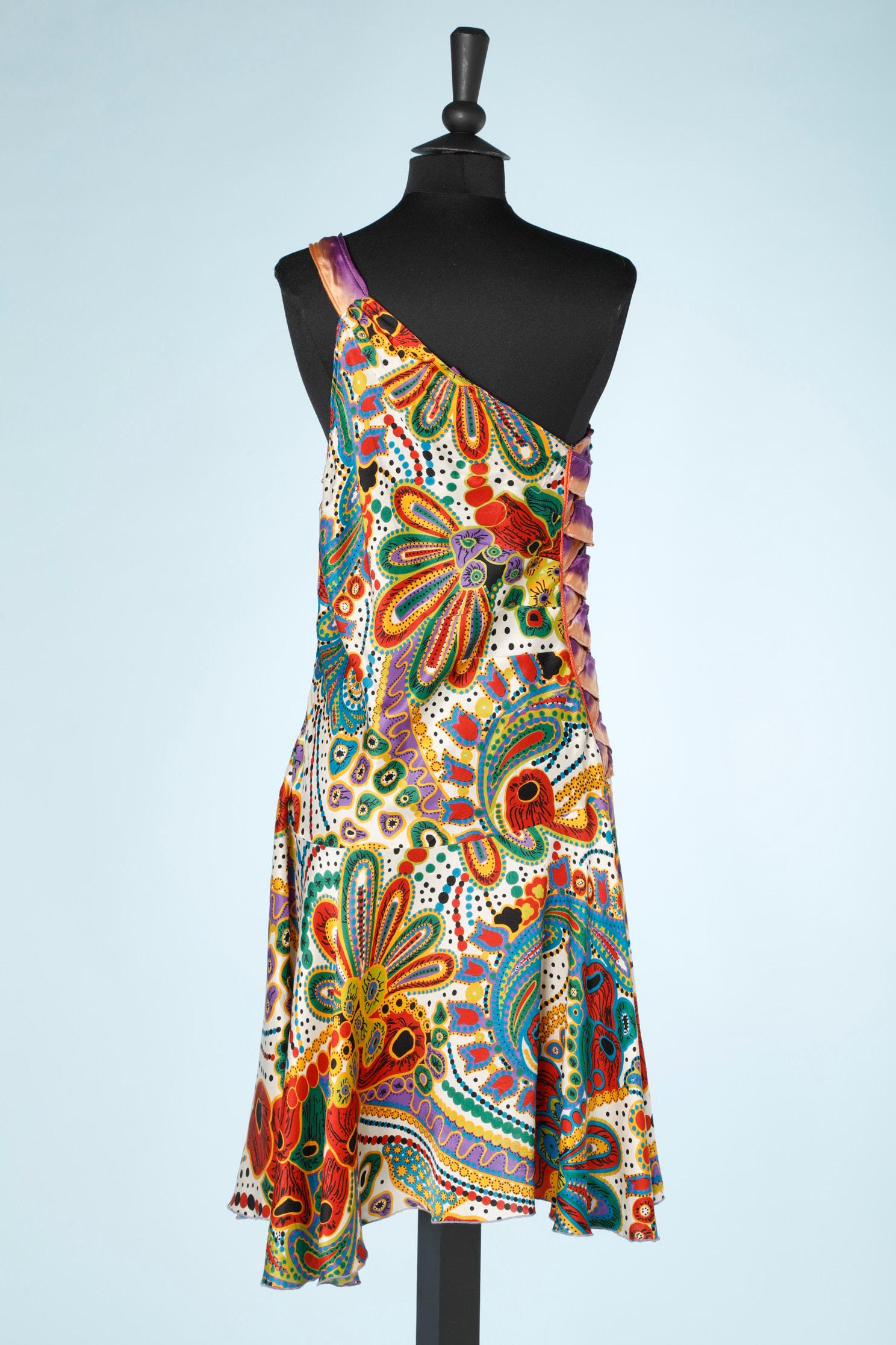 Asymmetrical printed silk dress VOYAGE London by Louise and Tiziano Mazel For Sale 1