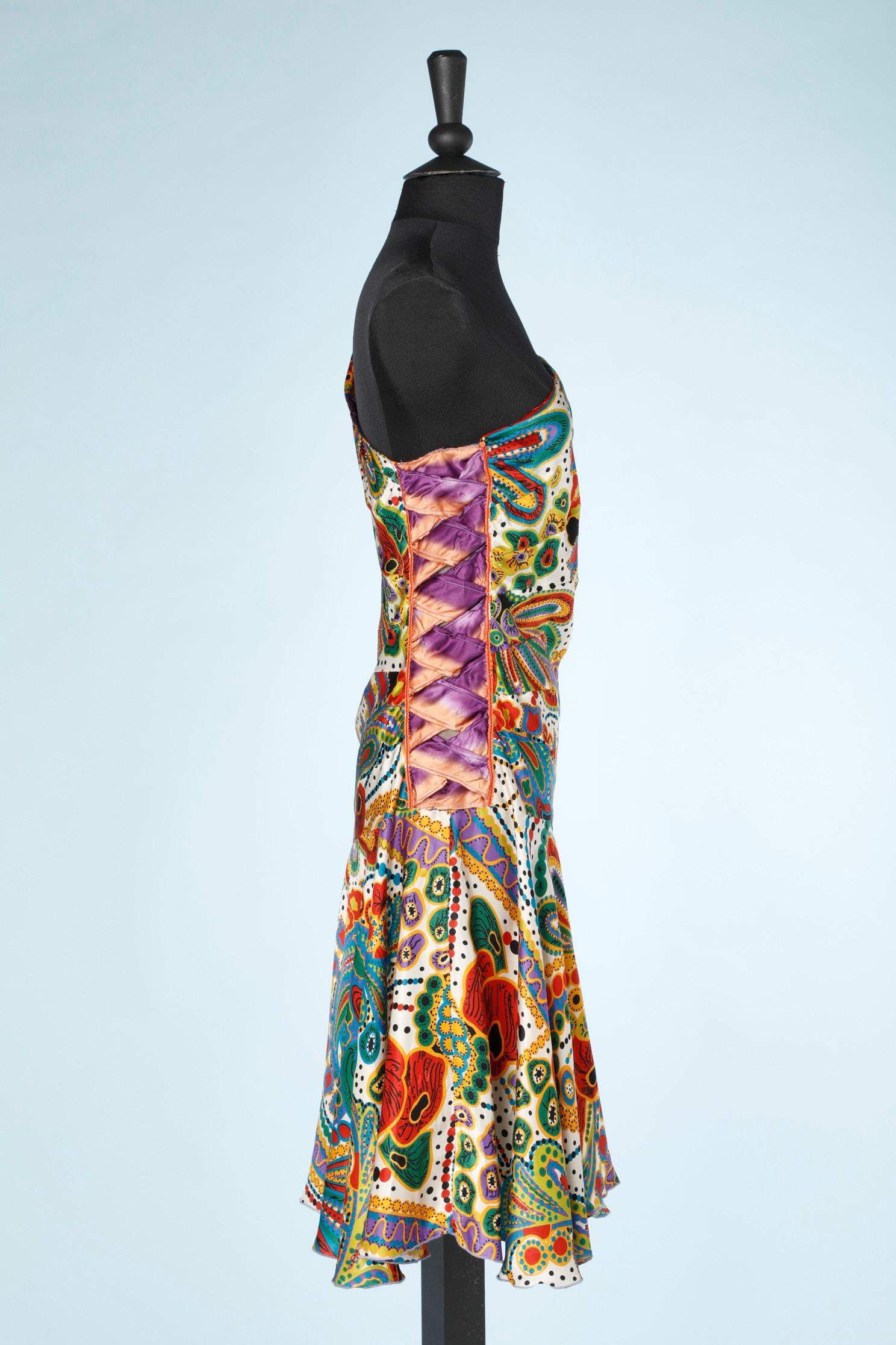 Asymmetrical printed silk dress VOYAGE London by Louise and Tiziano Mazel For Sale 2