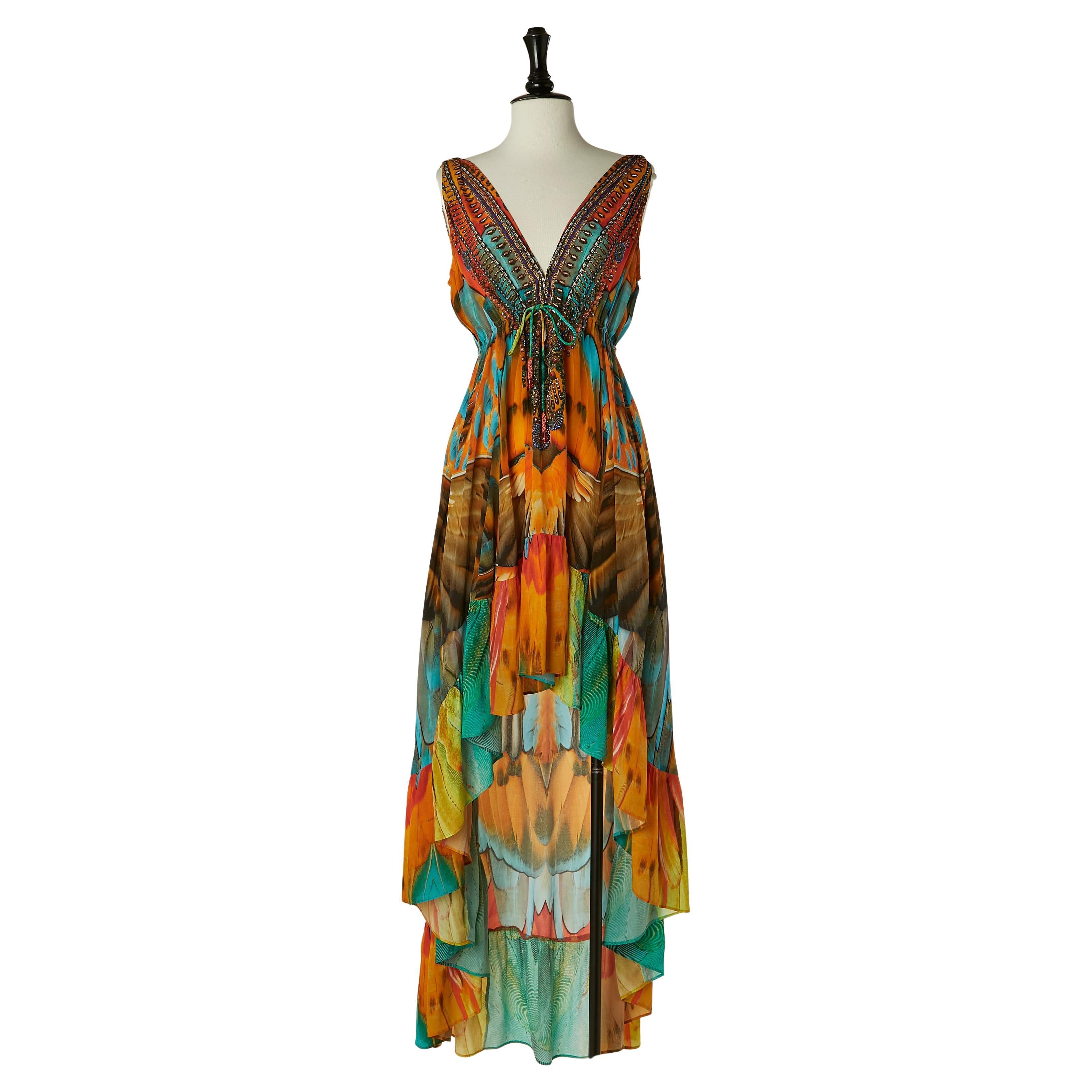 Asymmetrisches bedrucktes ärmelloses Abendkleid MARINA St Barth im Angebot
