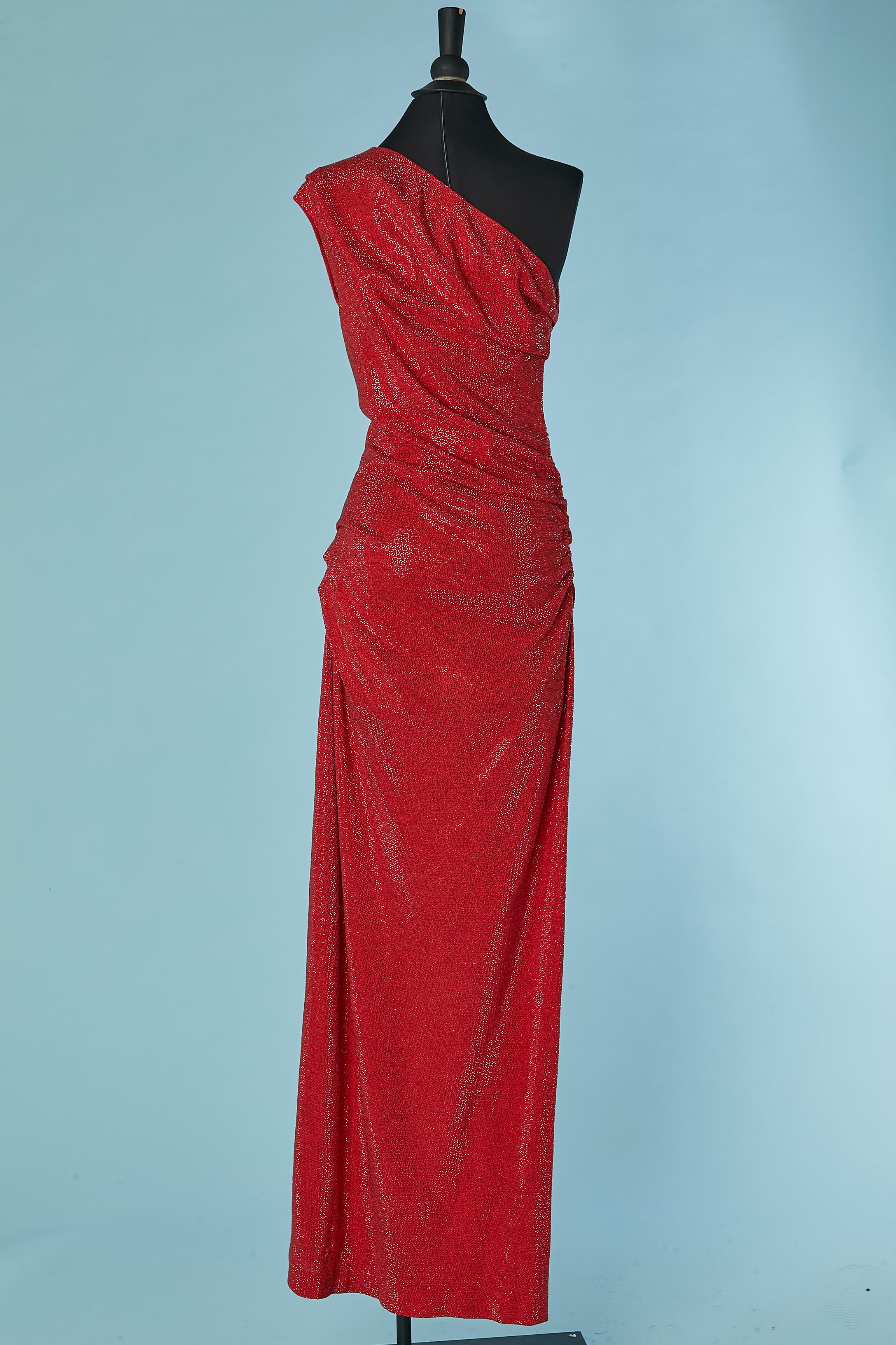 Asymmetrisches rotes Abendkleid mit Mini-metallic-roten Nieten Sont John Abendkleid im Angebot 3