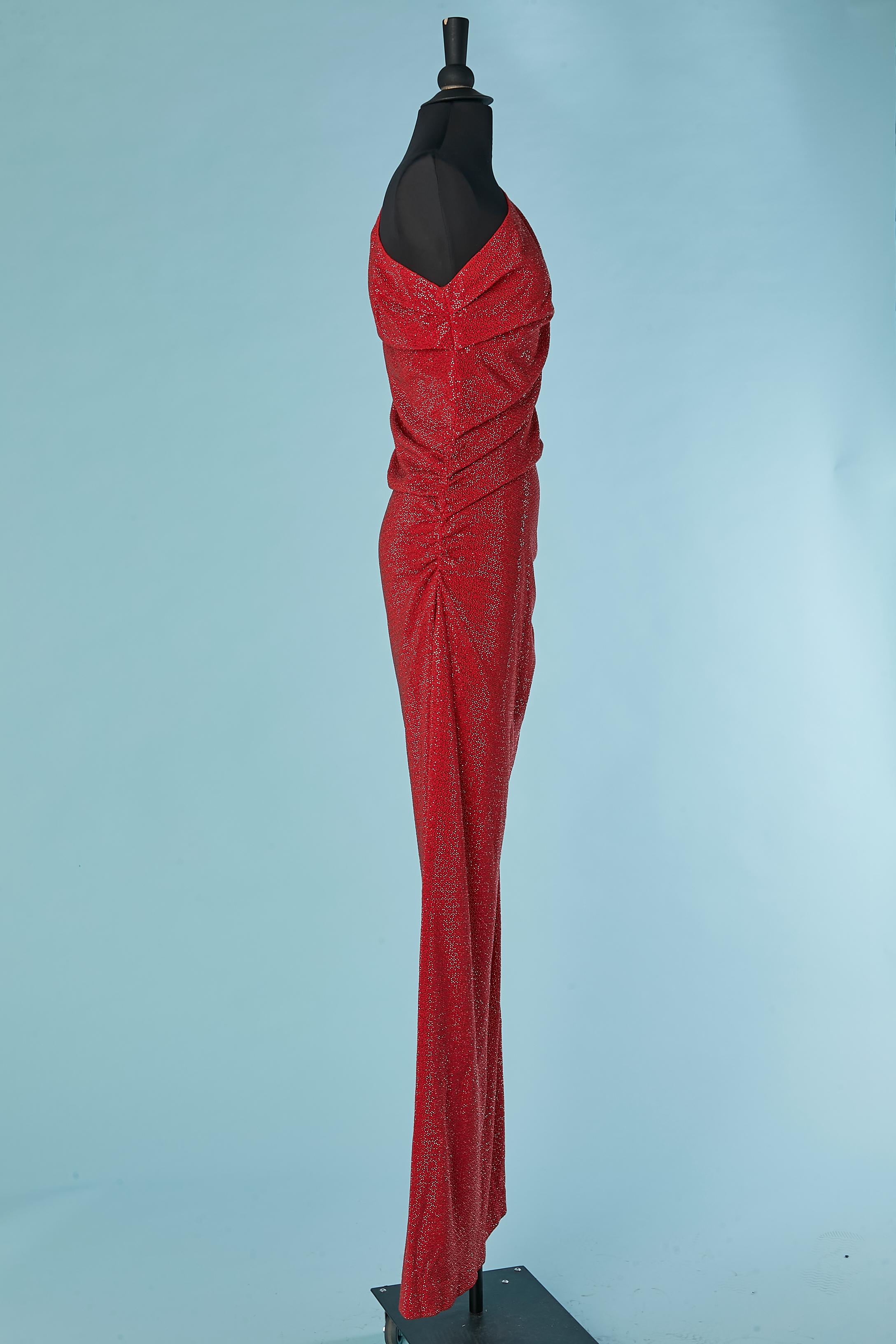 Asymmetrisches rotes Abendkleid mit Mini-metallic-roten Nieten Sont John Abendkleid im Angebot 4