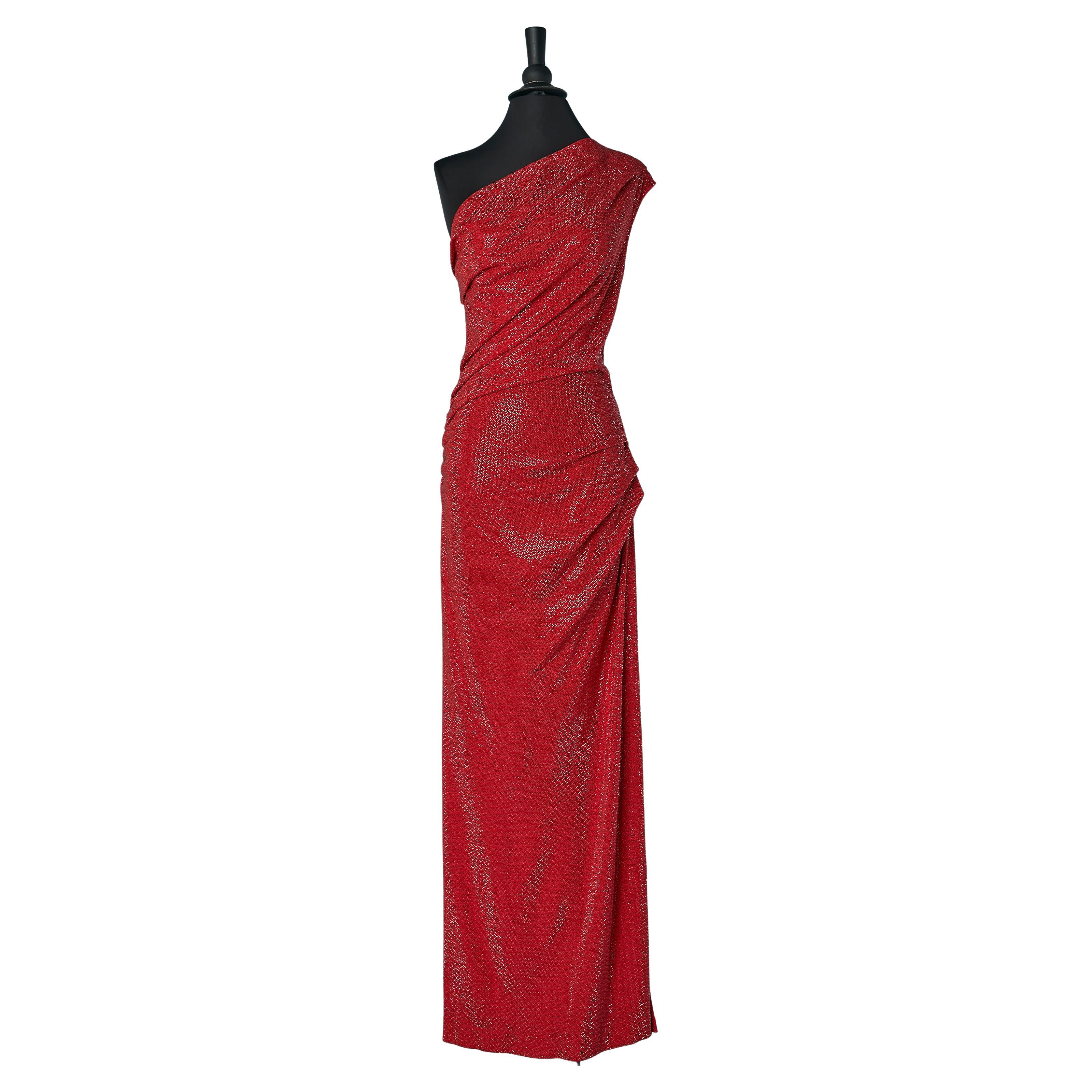 Asymmetrisches rotes Abendkleid mit Mini-metallic-roten Nieten Sont John Abendkleid im Angebot