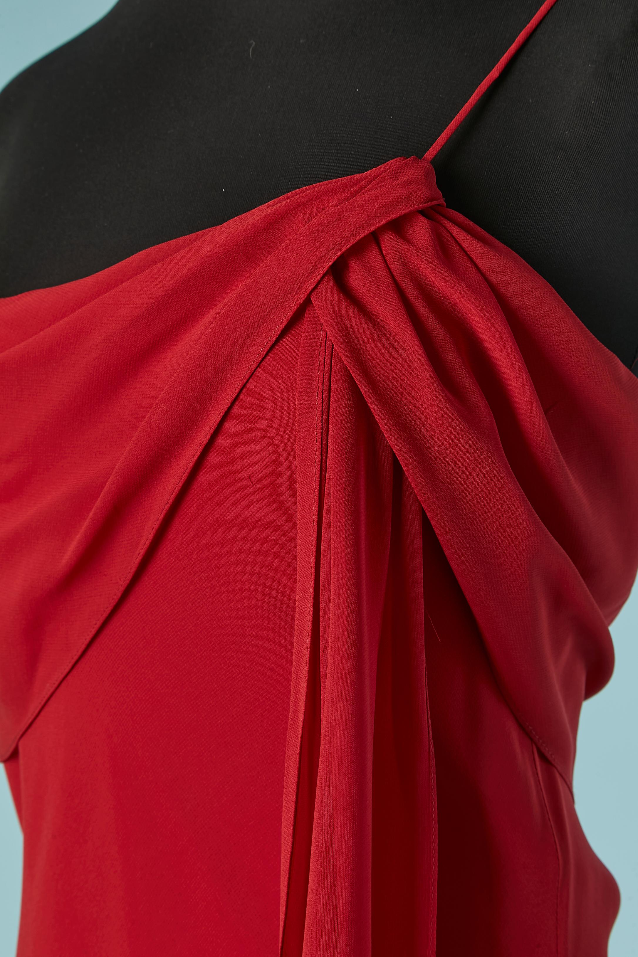 Red Asymmetrical red silky cocktail dress Lillie Rubin For Sale