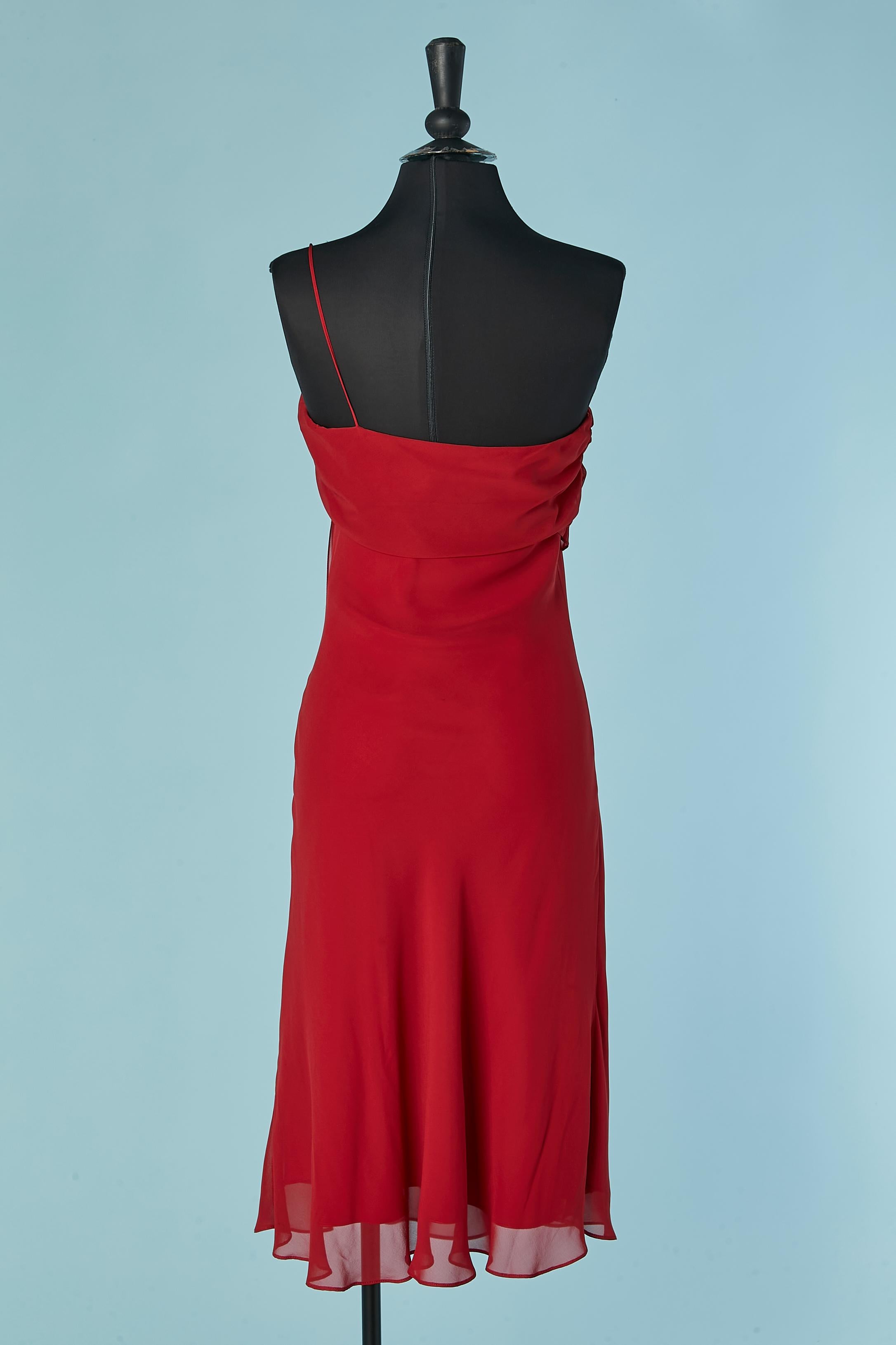 Women's Asymmetrical red silky cocktail dress Lillie Rubin For Sale