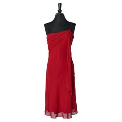 Robe de cocktail asymétrique en soie rouge Lillie Rubin