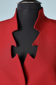 Asymmetrical ruby red sigle breasted jacket with cut-work collar Thierry Mugler