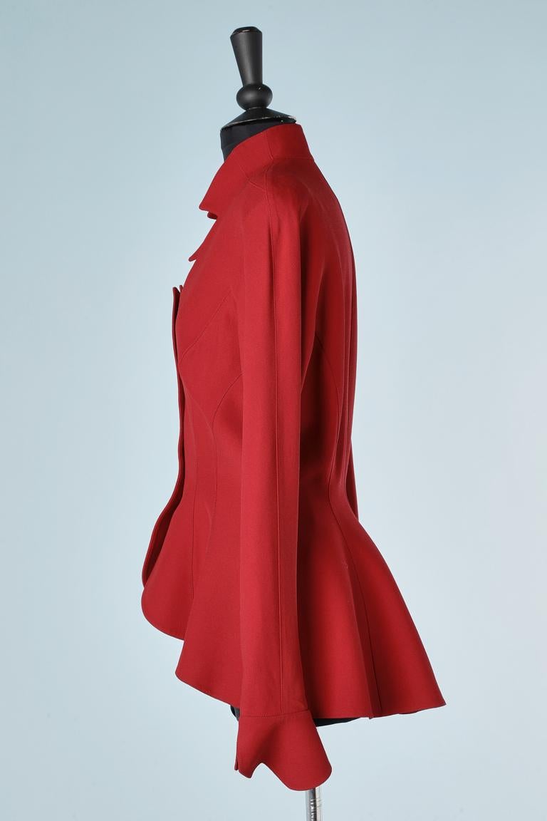 Women's Asymmetrical ruby red sigle breasted jacket with cut-work collar Thierry Mugler 