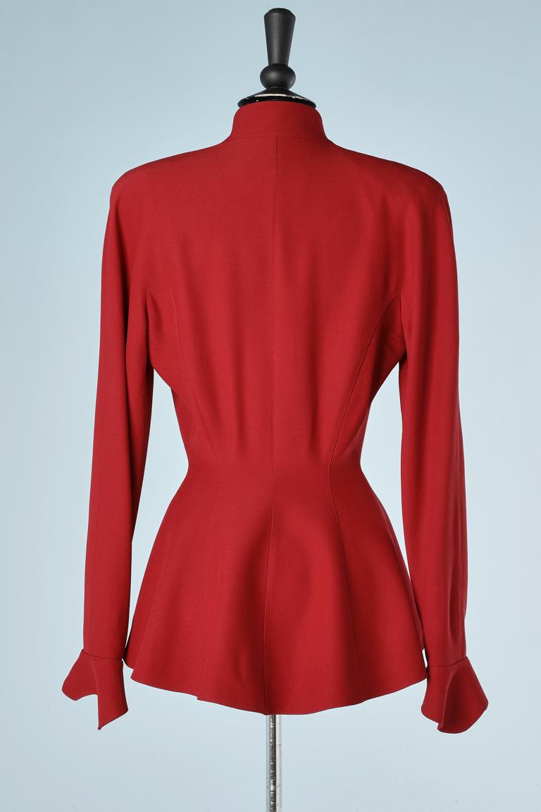 Asymmetrical ruby red sigle breasted jacket with cut-work collar Thierry Mugler  1