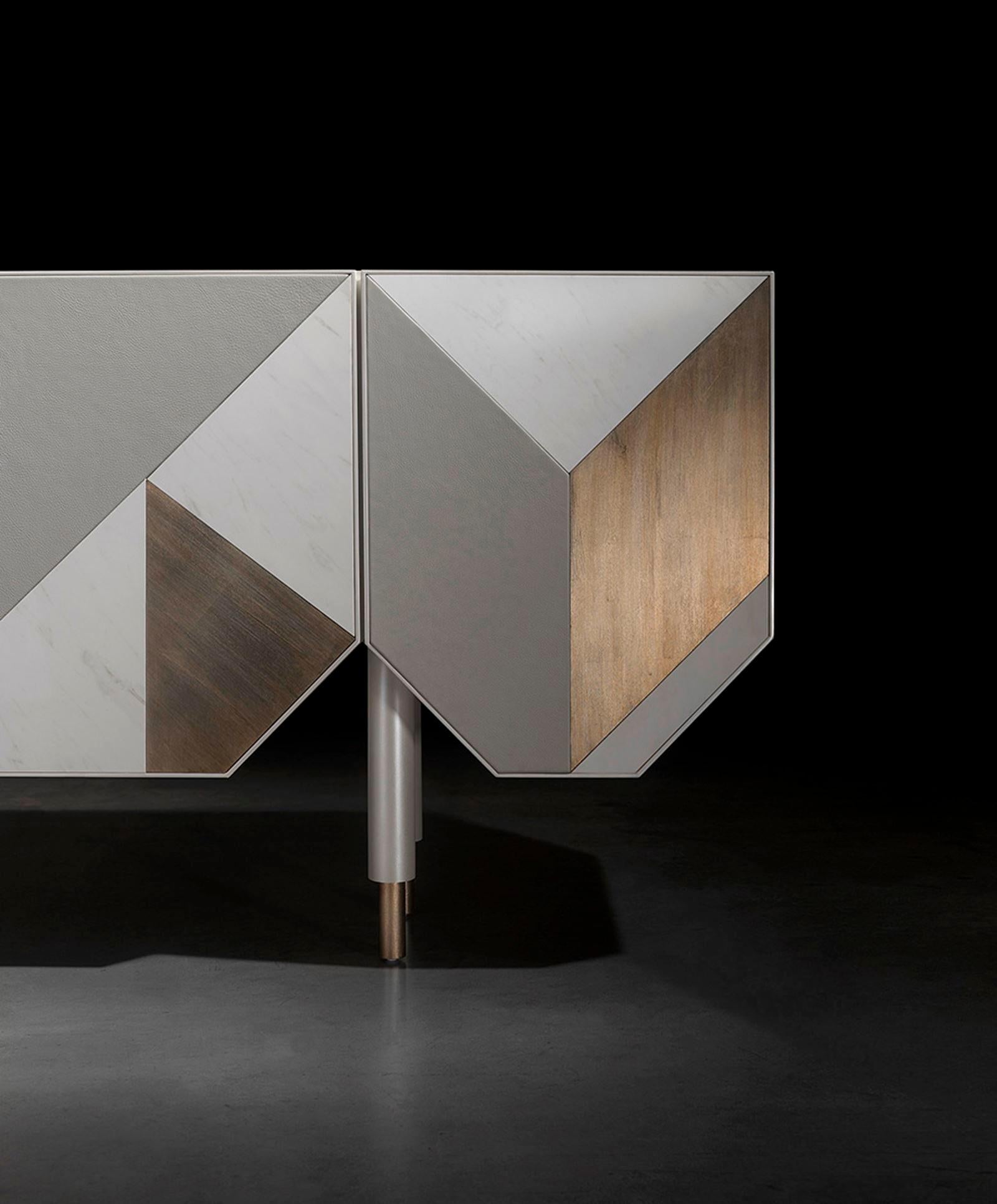 Contemporary Asymmetrical Sideboard Design, Graphite/Bronze  For Sale