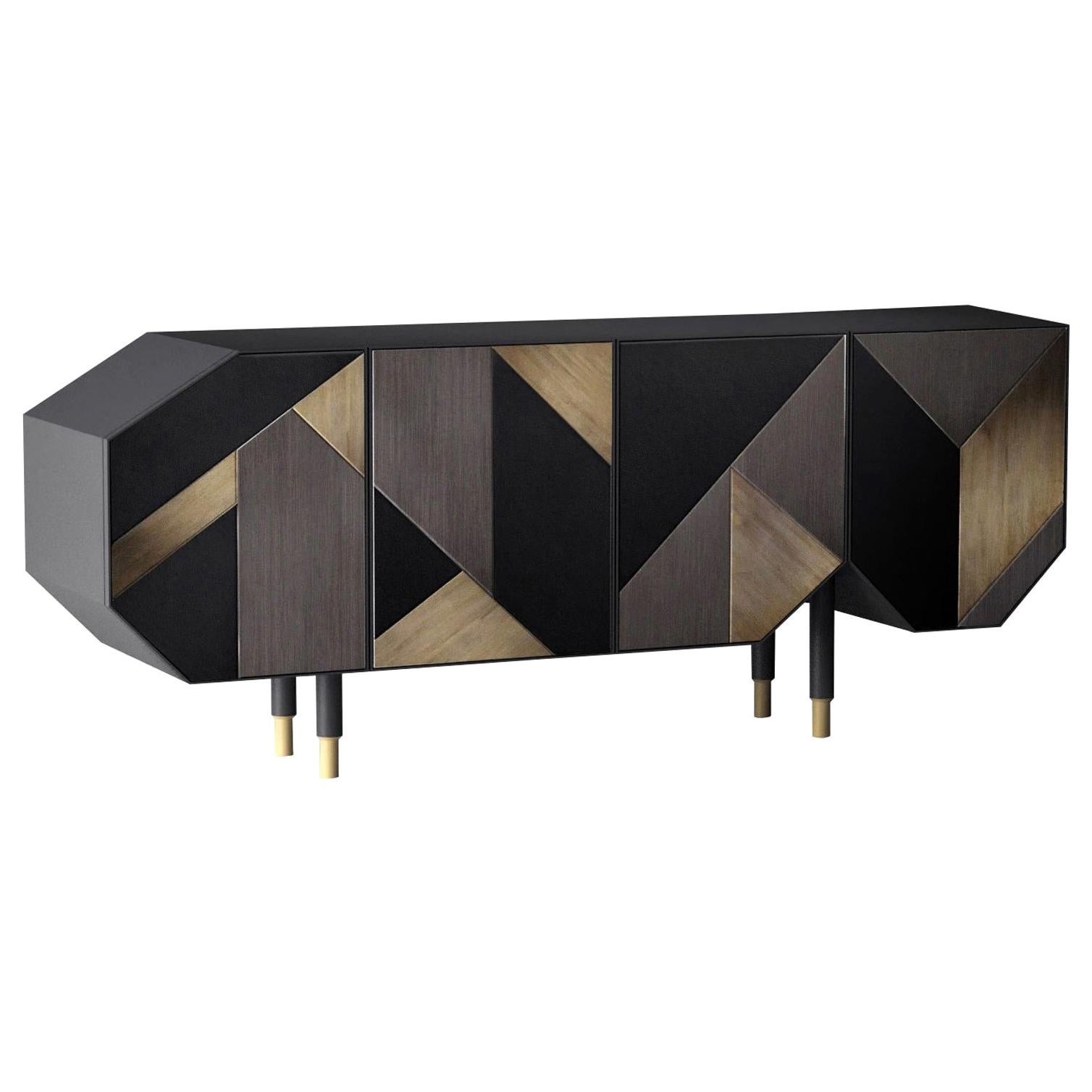 Asymmetrical Sideboard Design, Graphite/Bronze  For Sale