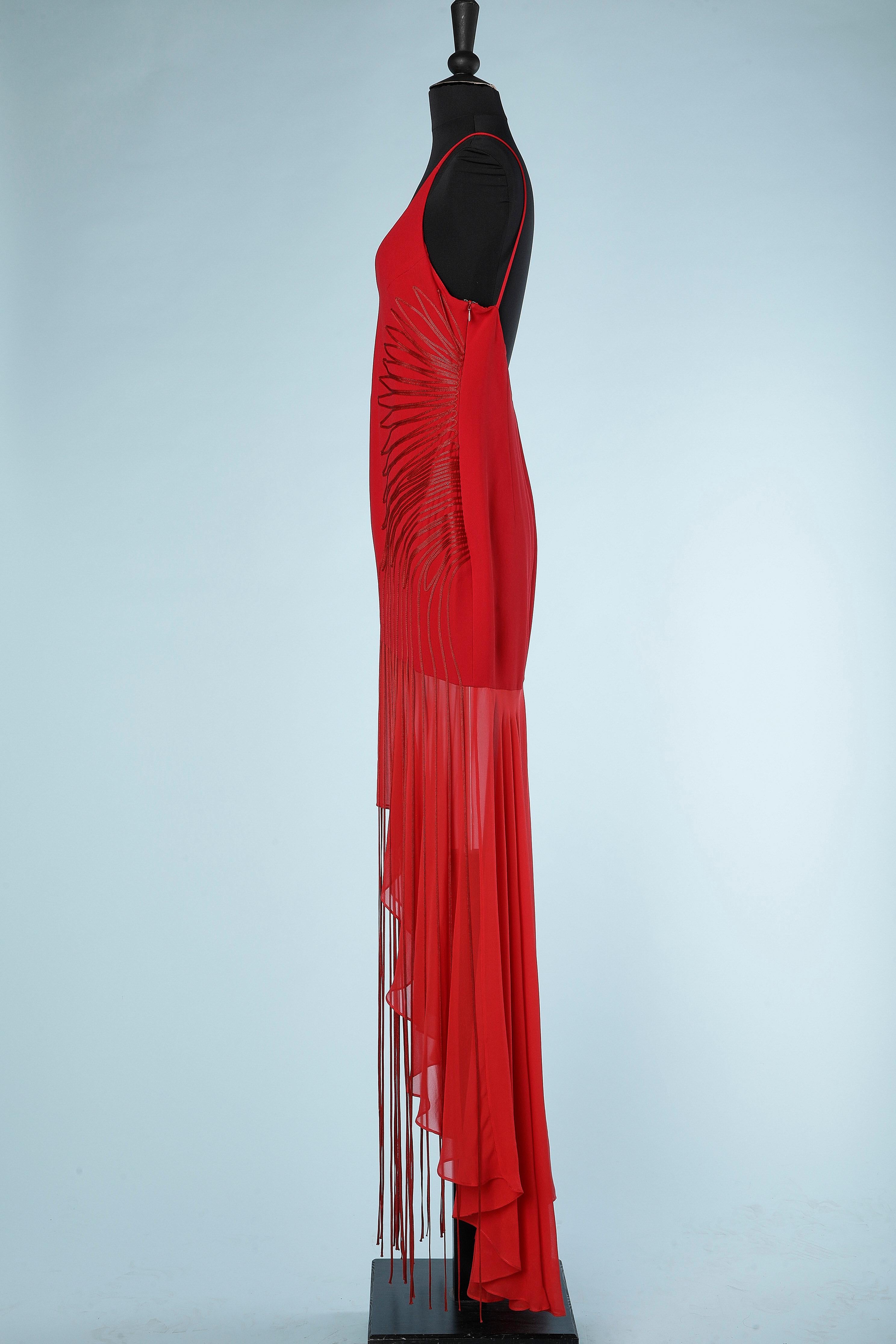 Rouge Soie asymétrique  Robe de soirée rouge avec rubans appliqués Gia Mattiolo Couture  en vente
