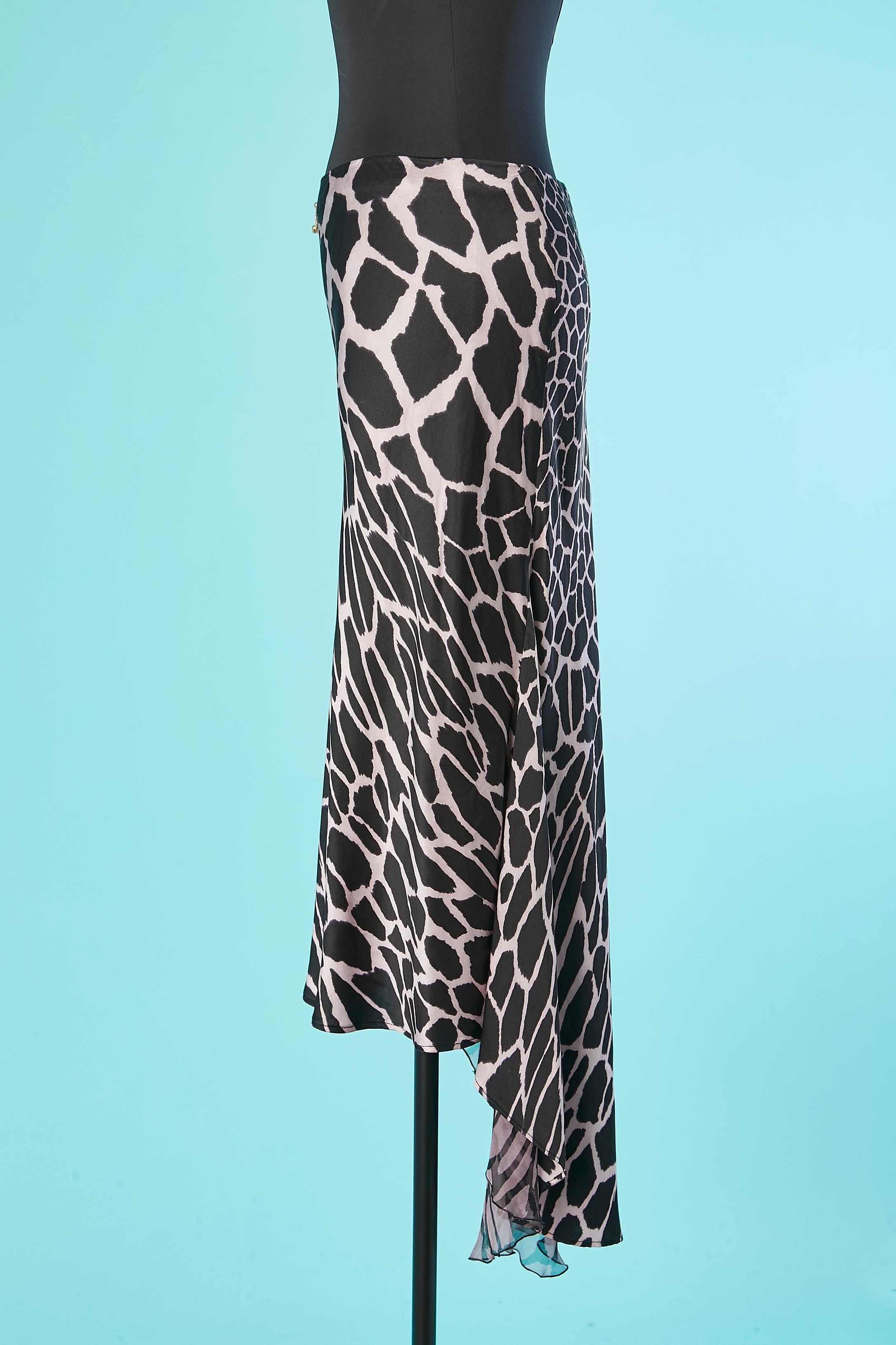 Black Asymmetrical silk skirt with animal print Roberto Cavalli  For Sale