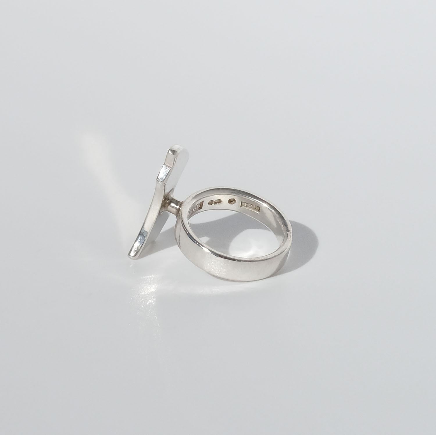 Asymmetrical Silver and Gold Ring by Swedish Master Sigurd Persson, Year 1978 For Sale 1