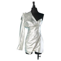 Asymmetrical silver leather mini dress ALEXANDRE VAUTHIER Couture