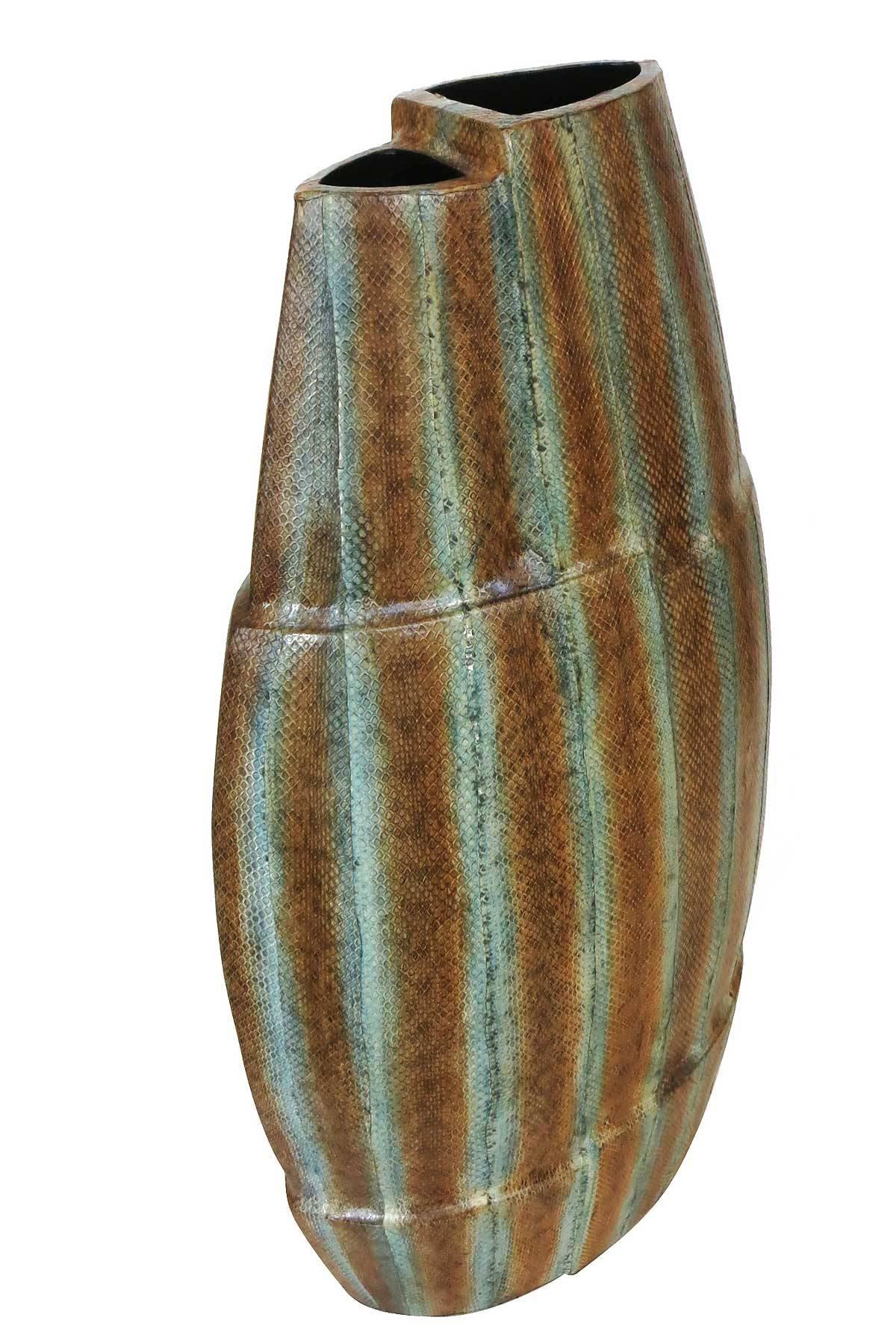 Modern Asymmetrical Snake Skin Wrapped Resin Vase