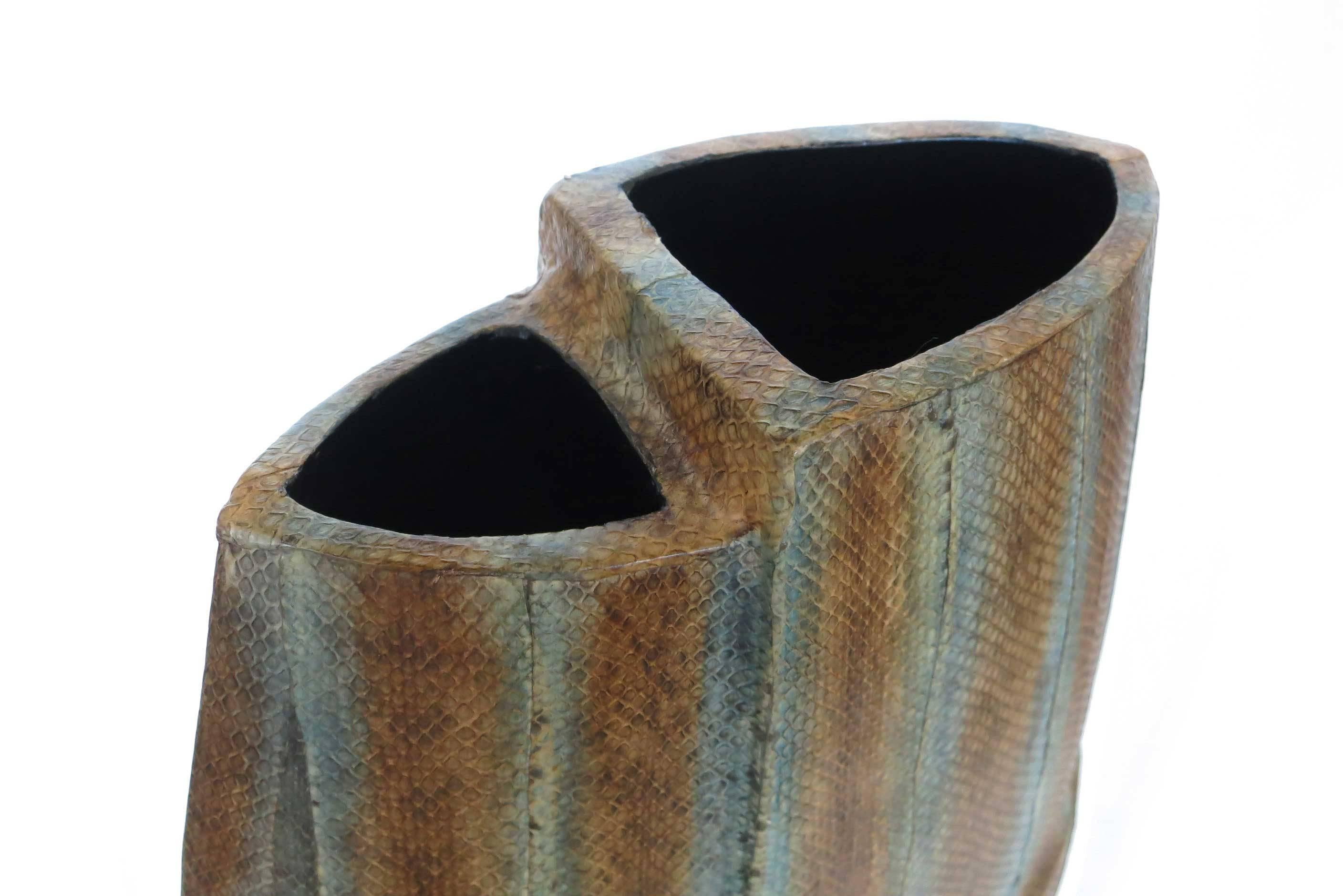 Asymmetrical Snake Skin Wrapped Resin Vase In Excellent Condition In Van Nuys, CA