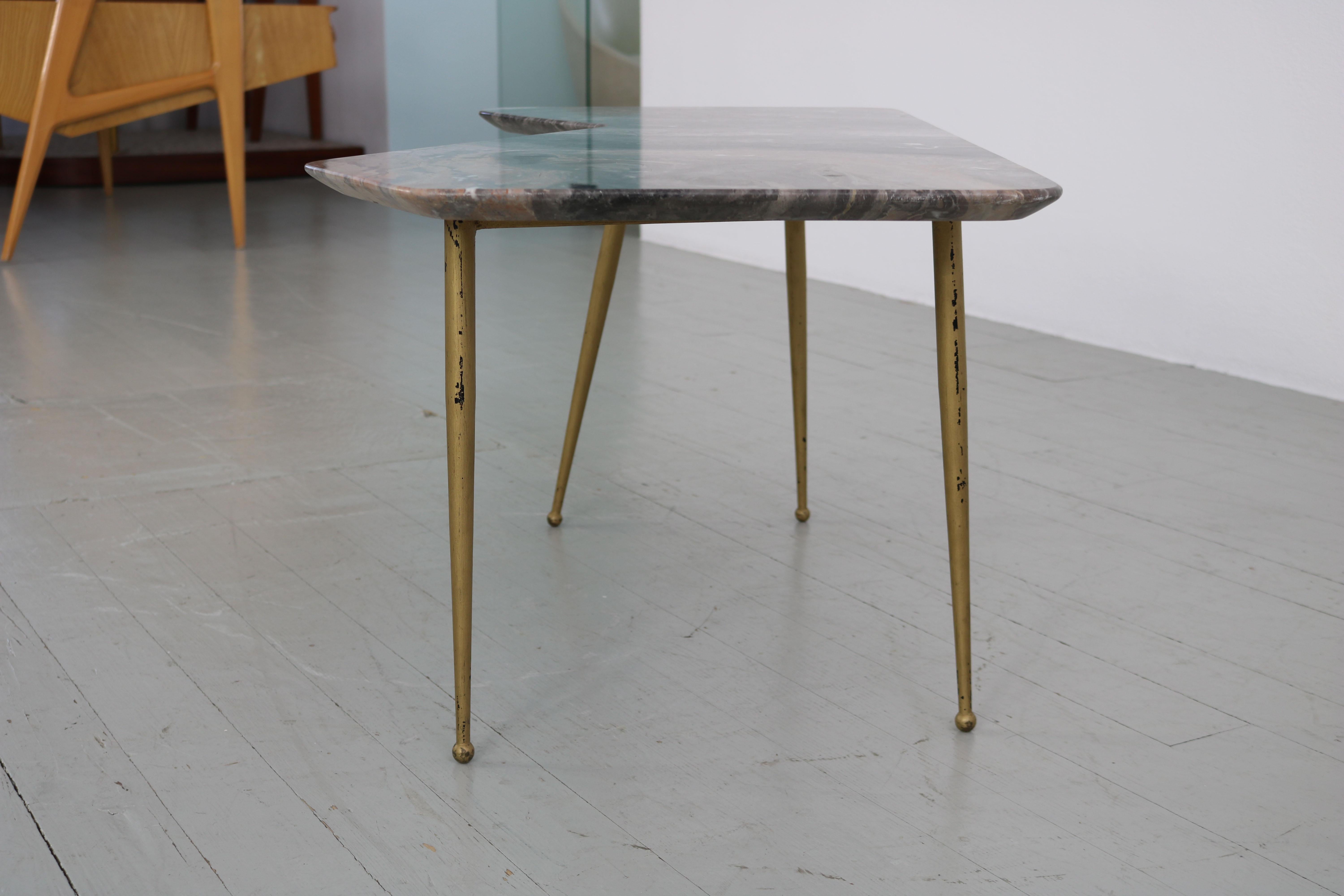 Asymmetrical Sofa Table with Marble Top, Italy, 1950s For Sale 6