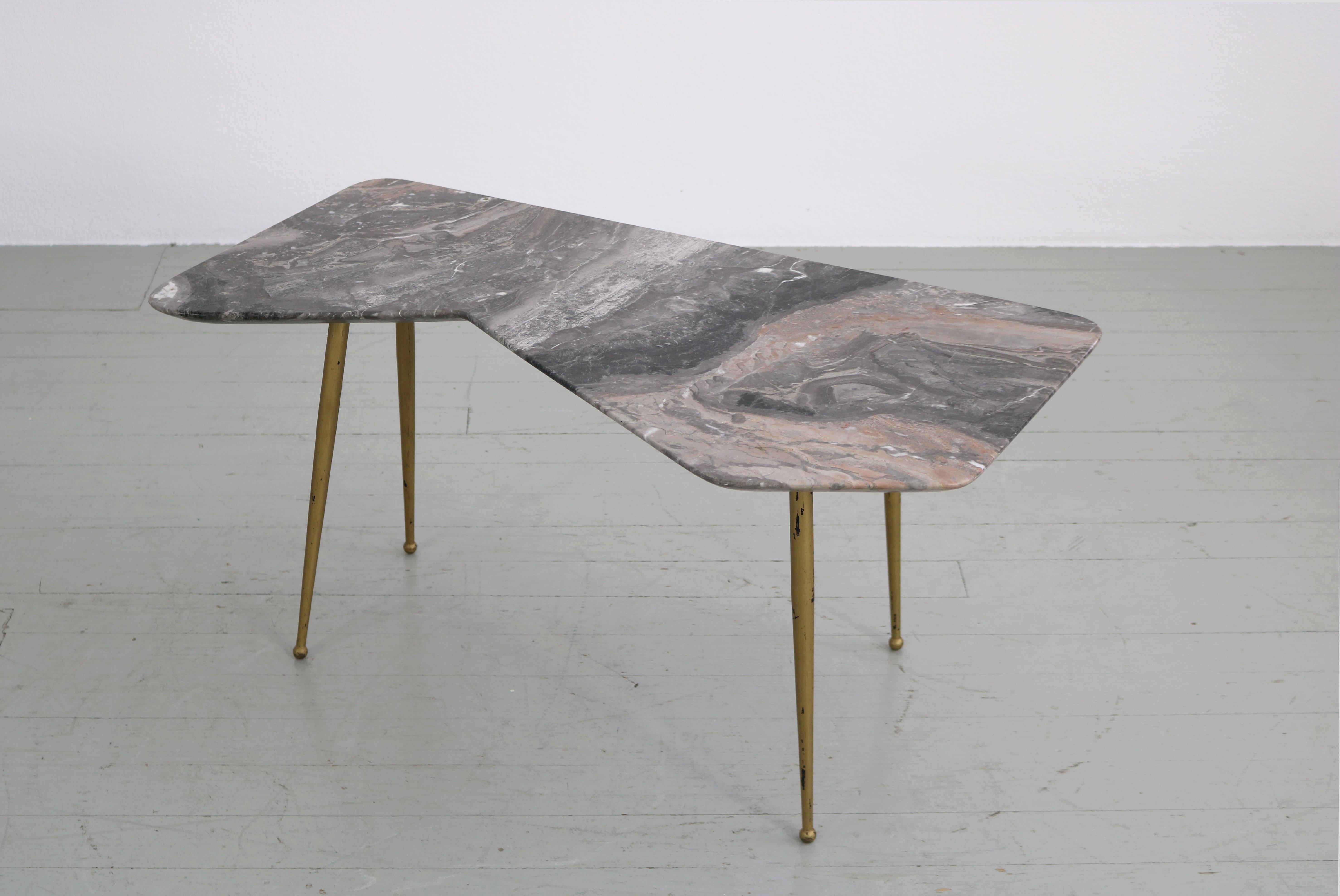 Asymmetrical Sofa Table with Marble Top, Italy, 1950s For Sale 7