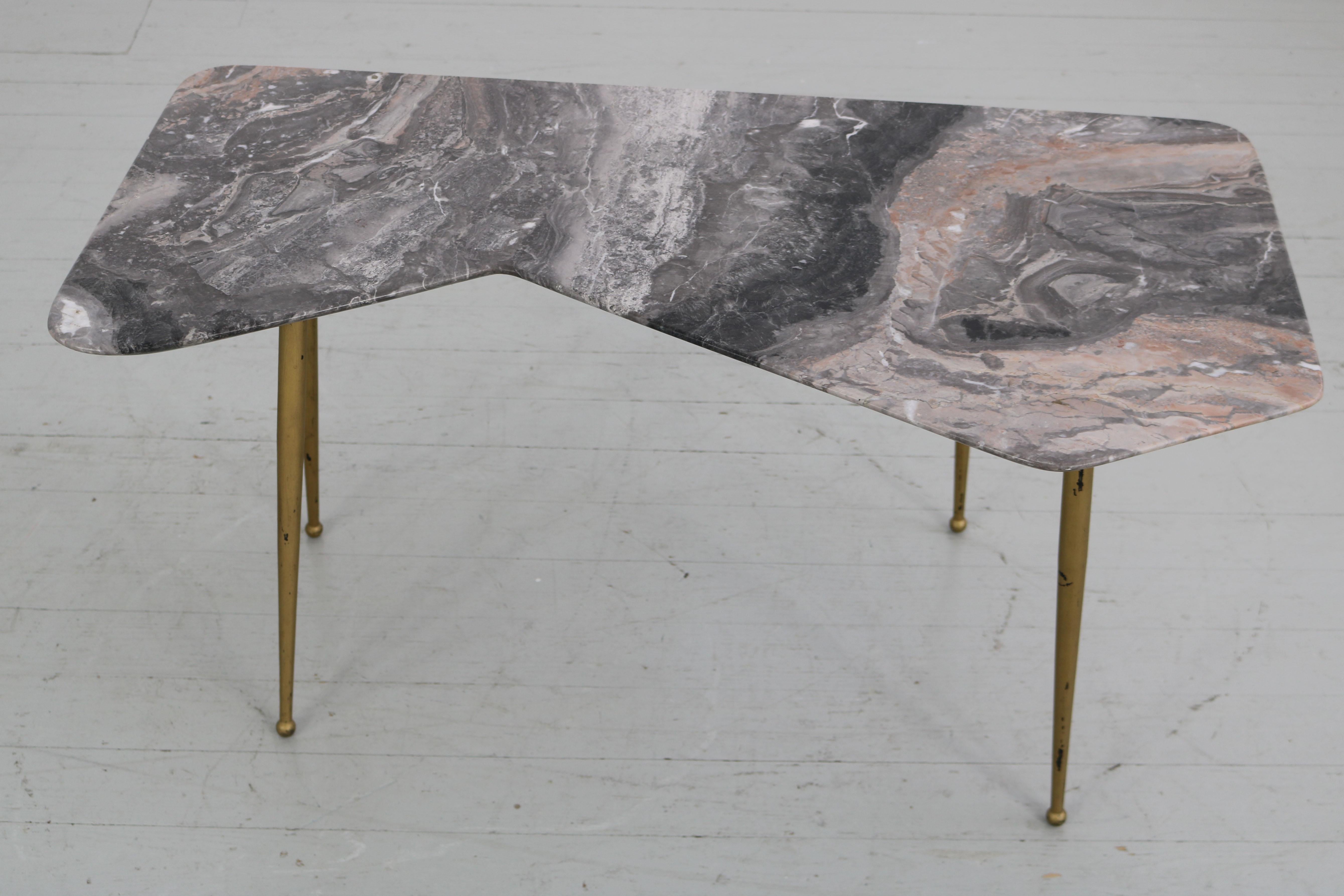 Lacquered Asymmetrical Sofa Table with Marble Top, Italy, 1950s For Sale