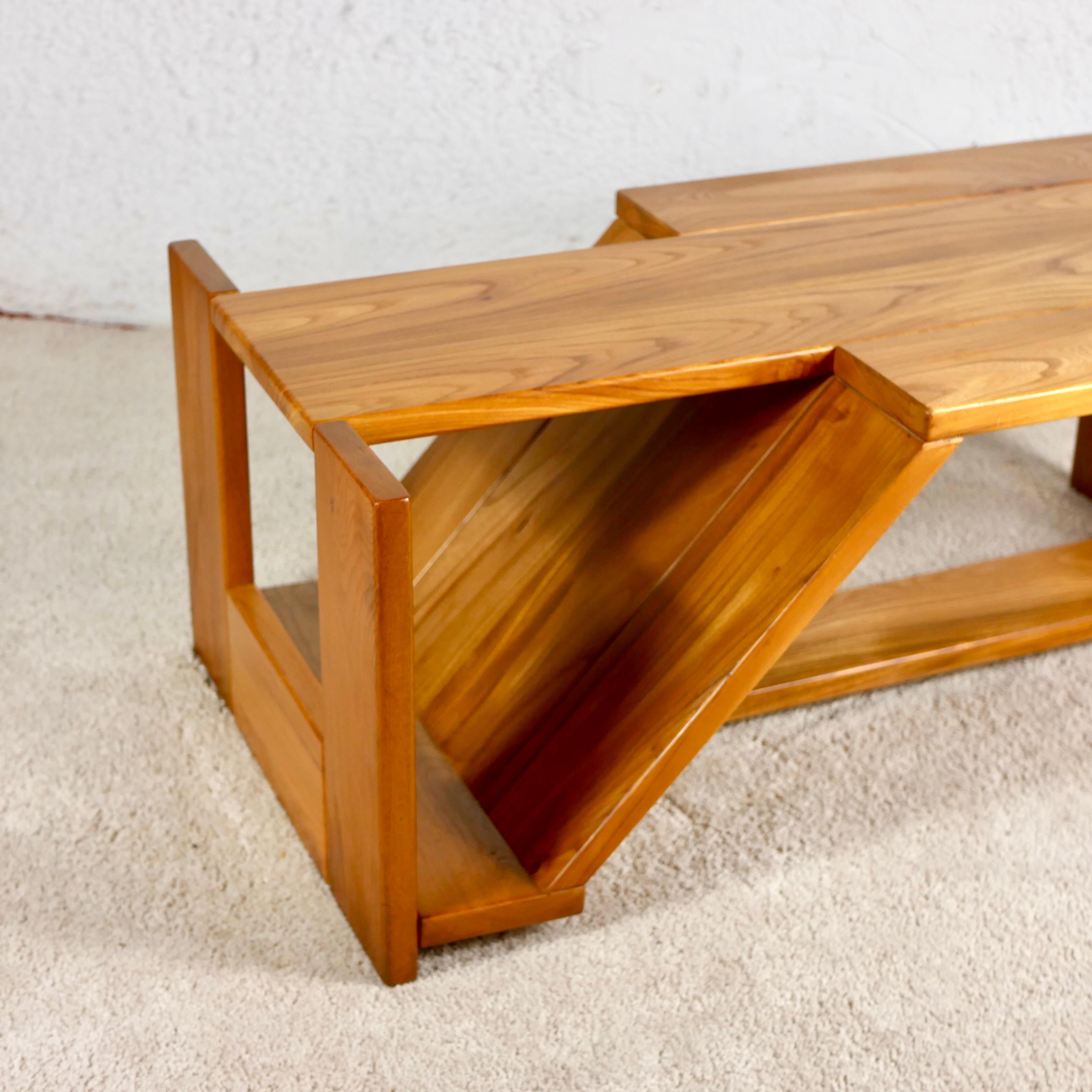Late 20th Century Asymmetrical Solid Elm Coffee Table by Maison Regain, France 1980s