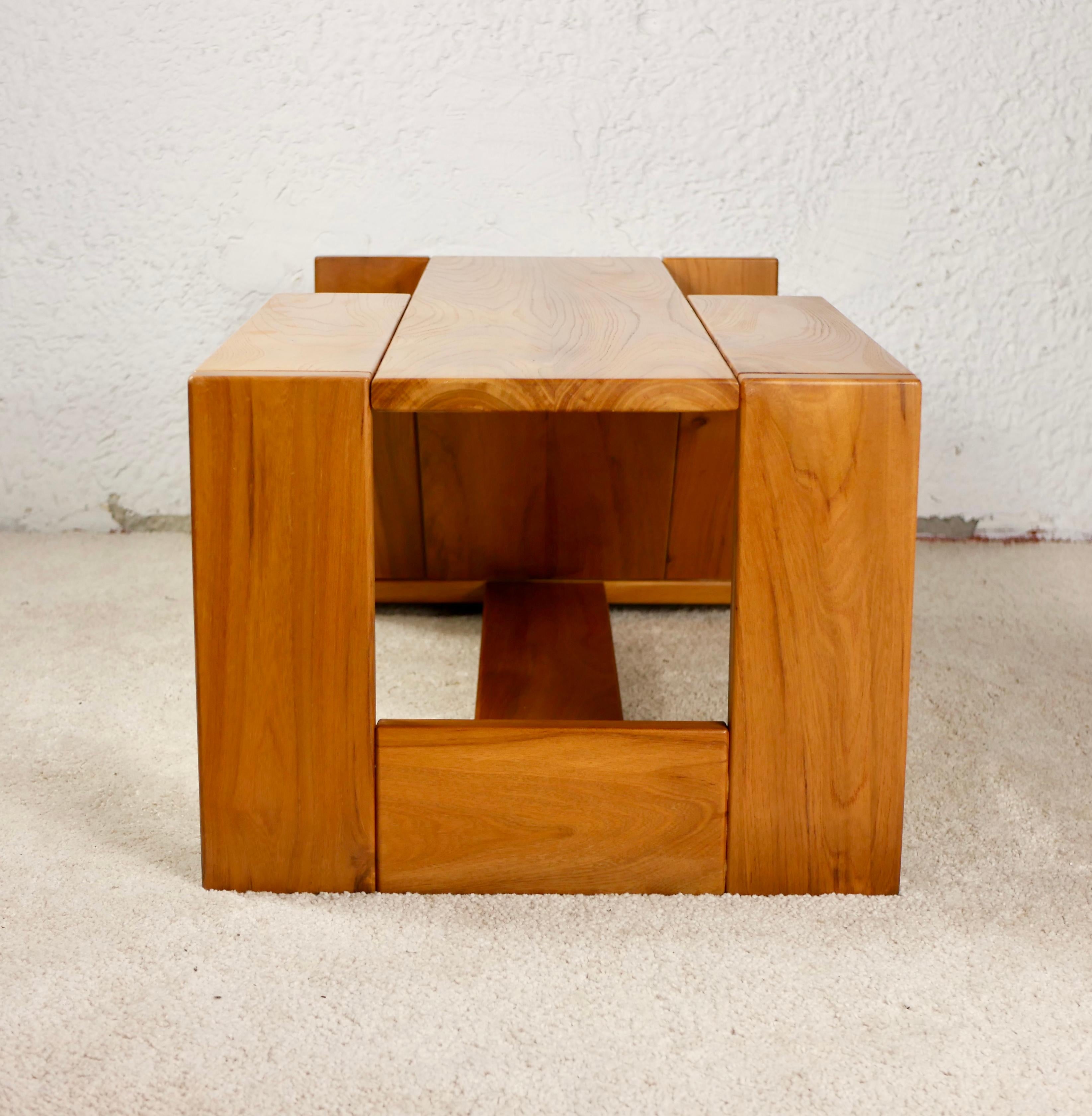 Asymmetrical Solid Elm Coffee Table by Maison Regain, France 1980s 4