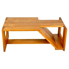 Asymmetrical Solid Elm Coffee Table by Maison Regain, France 1980s