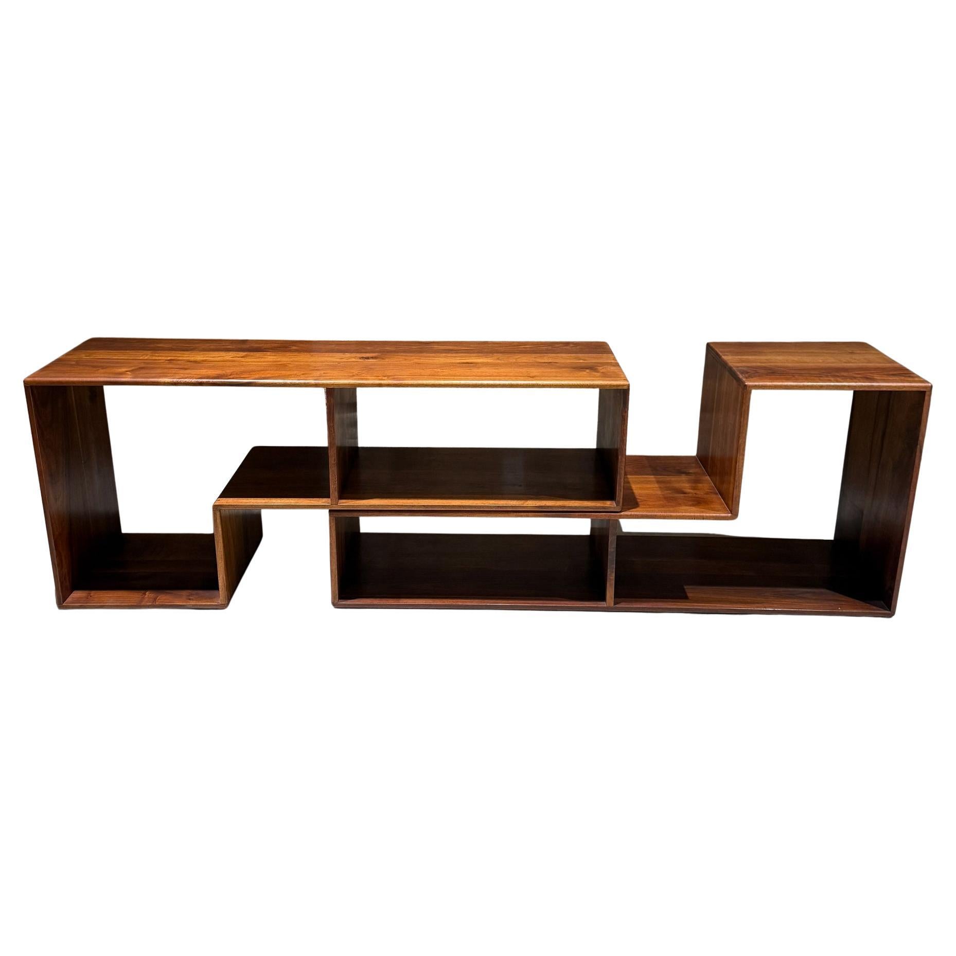Asymmetrical Solid Walnut Wood Shelving Unit Adjustable Attr Gerald McCabe