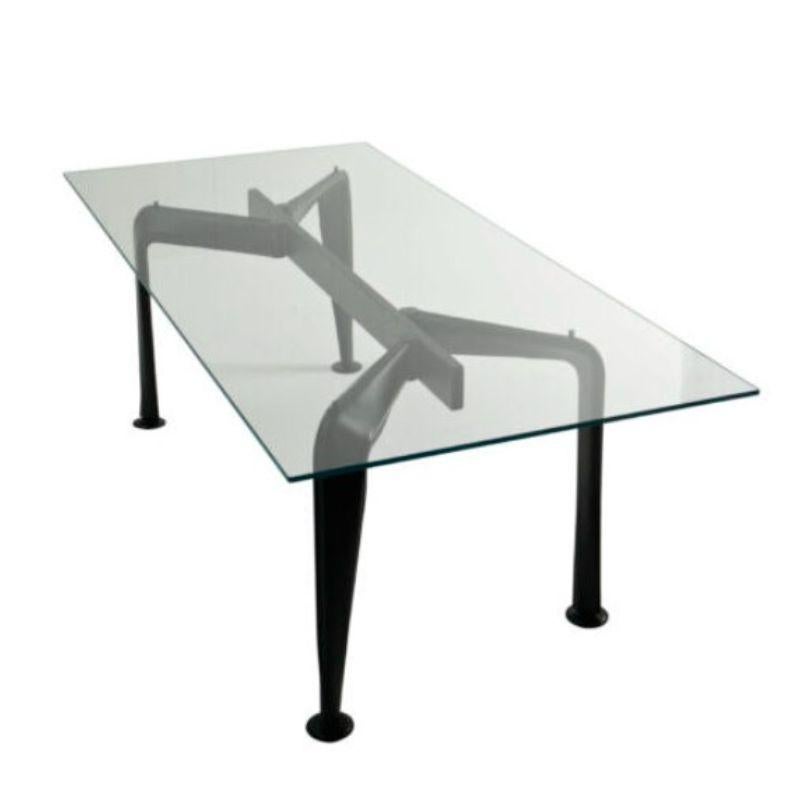Asymmetrical table, black leather by Colé Italia with Aksu/Suardi
Dimensions: H.75, W.210, D.90 cm
Materials: 4 pivoting legs structure and beam in steel. Top in solid oak wood with rounded corners.

Also Available: Asymmetrical naked,
