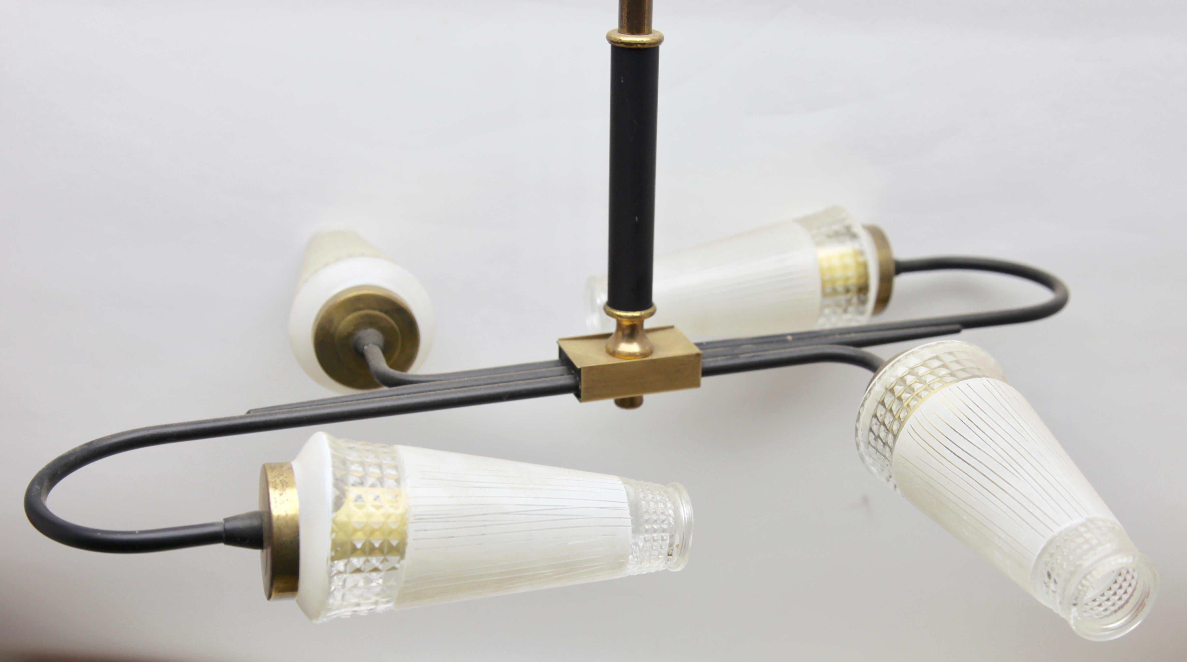 Dutch Asymmetrical Wall Light with Four Brass Rods Holding Clear Glass Shades, 1960s For Sale