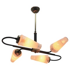 Retro Asymmetrical Wall Light with Four Brass Rods Holding Clear Glass Shades, 1960s