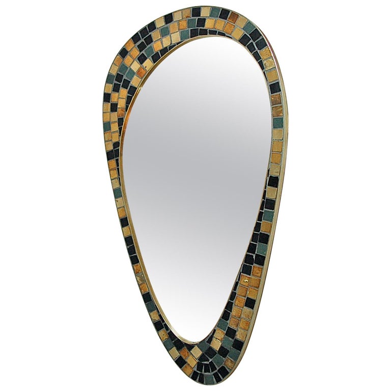 Asymmetrical Wall Mirror in Black and Gold Mosaic, 1950s For Sale at