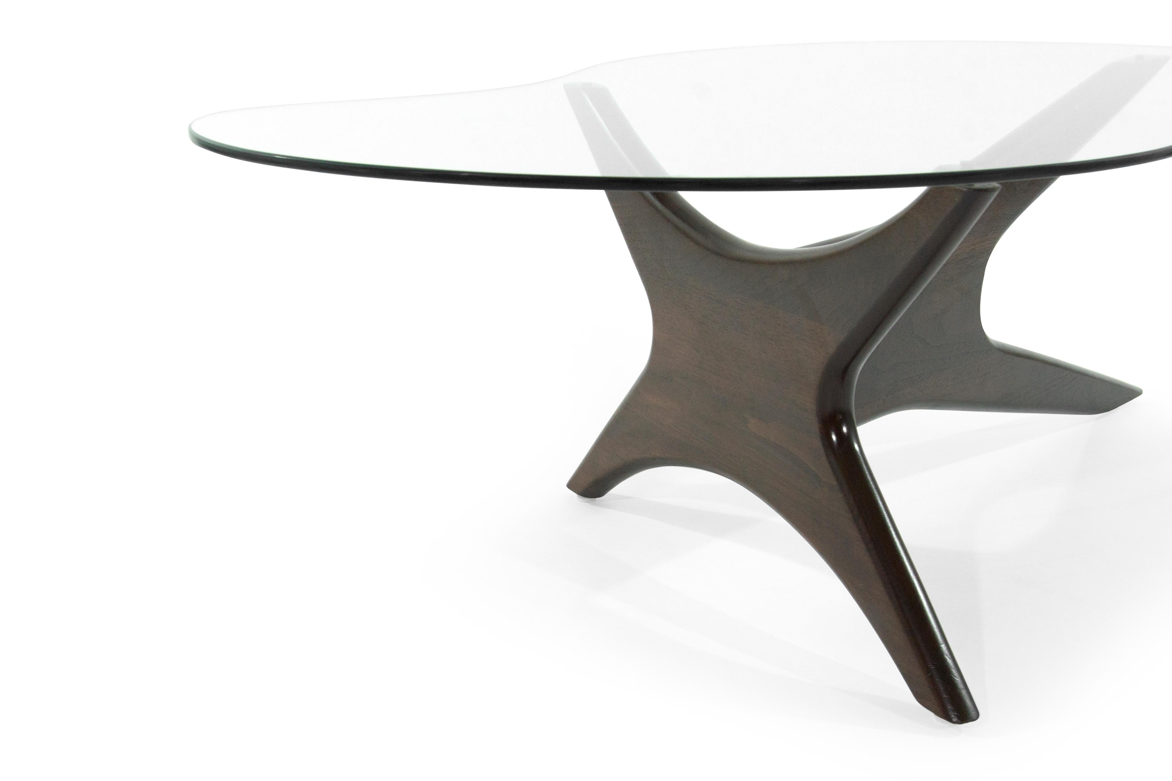 Glass Asymmetrical Walnut Cocktail Table by Adrian Pearsall