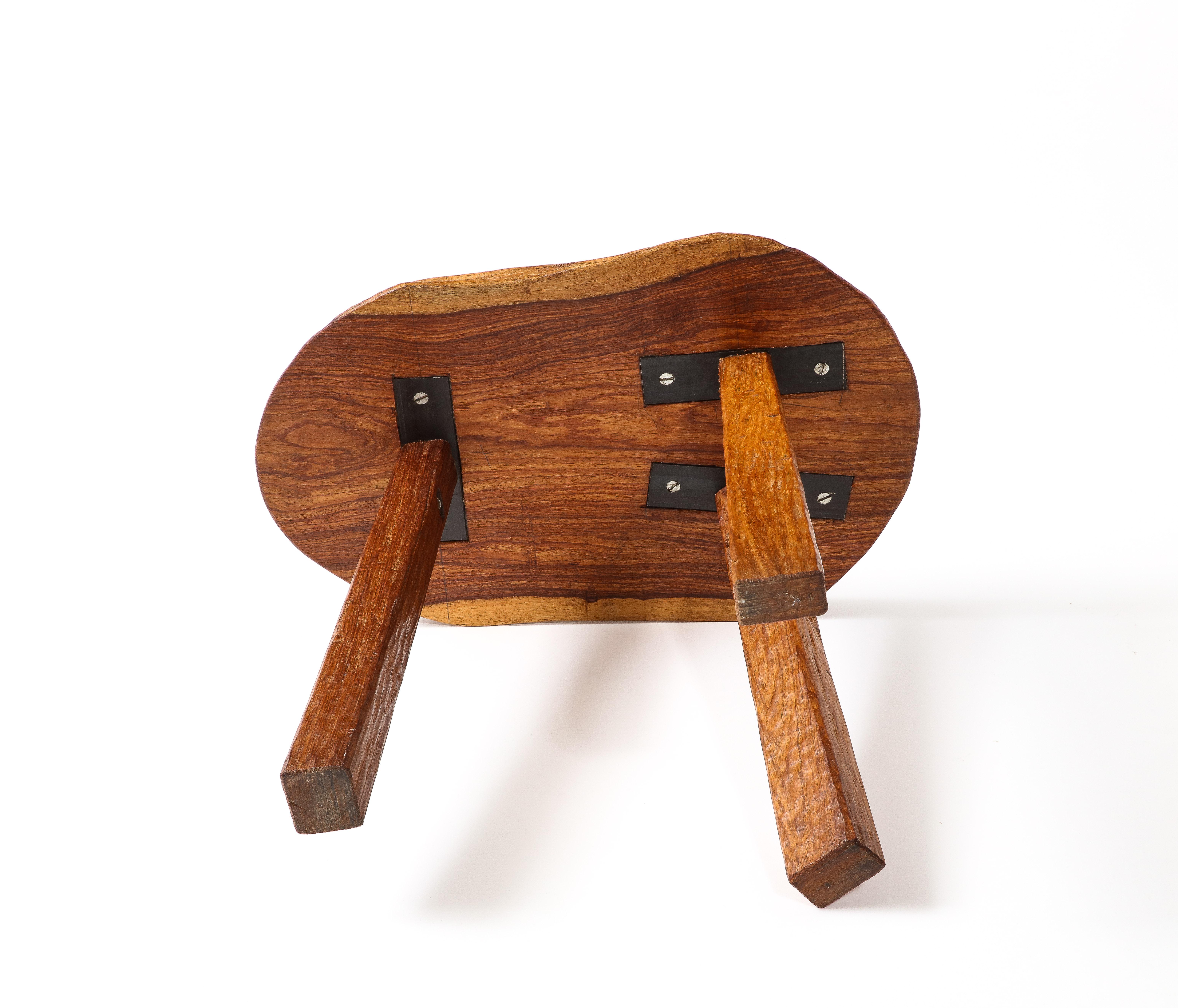 Asymmetrical Walnut Stool, France 1950 For Sale 4