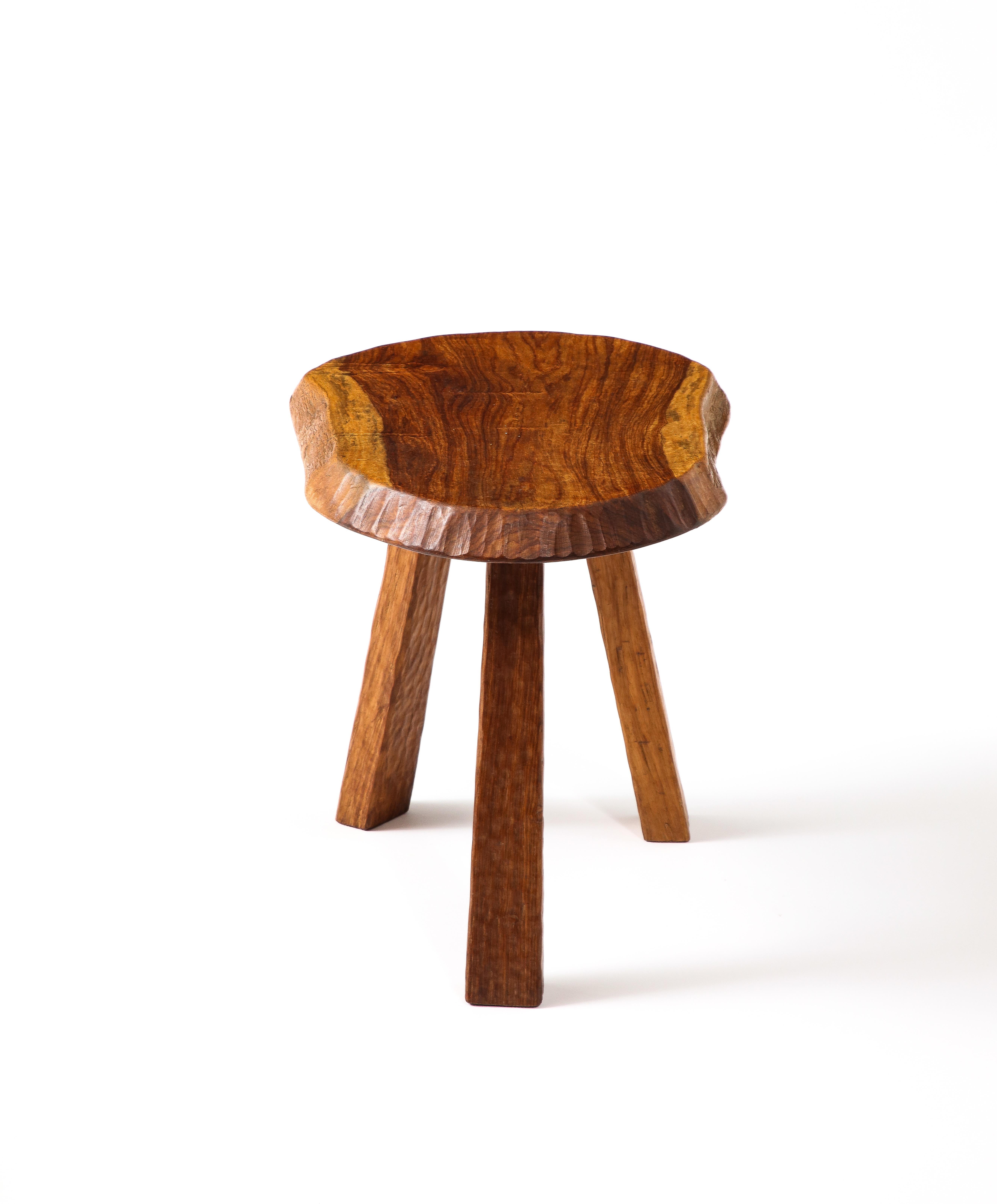 French Asymmetrical Walnut Stool, France 1950 For Sale