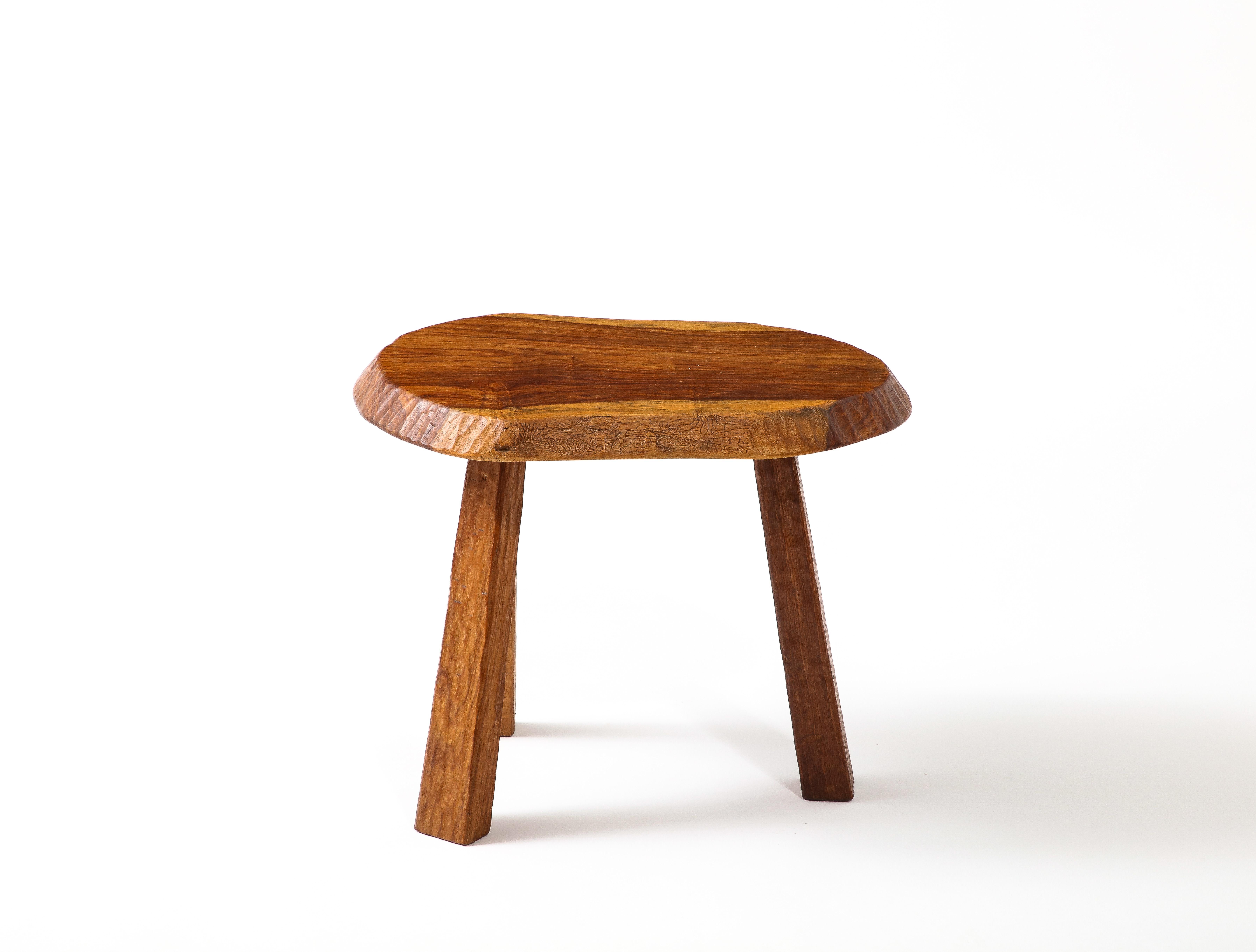Asymmetrical Walnut Stool, France 1950 In Good Condition For Sale In New York, NY