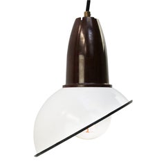 Asymmetrical White Enamel Vintage Industrial Bakelite Top Pendant Light