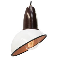 Asymmetrical White Enamel Vintage Industrial Bakelite Top Pendant Light