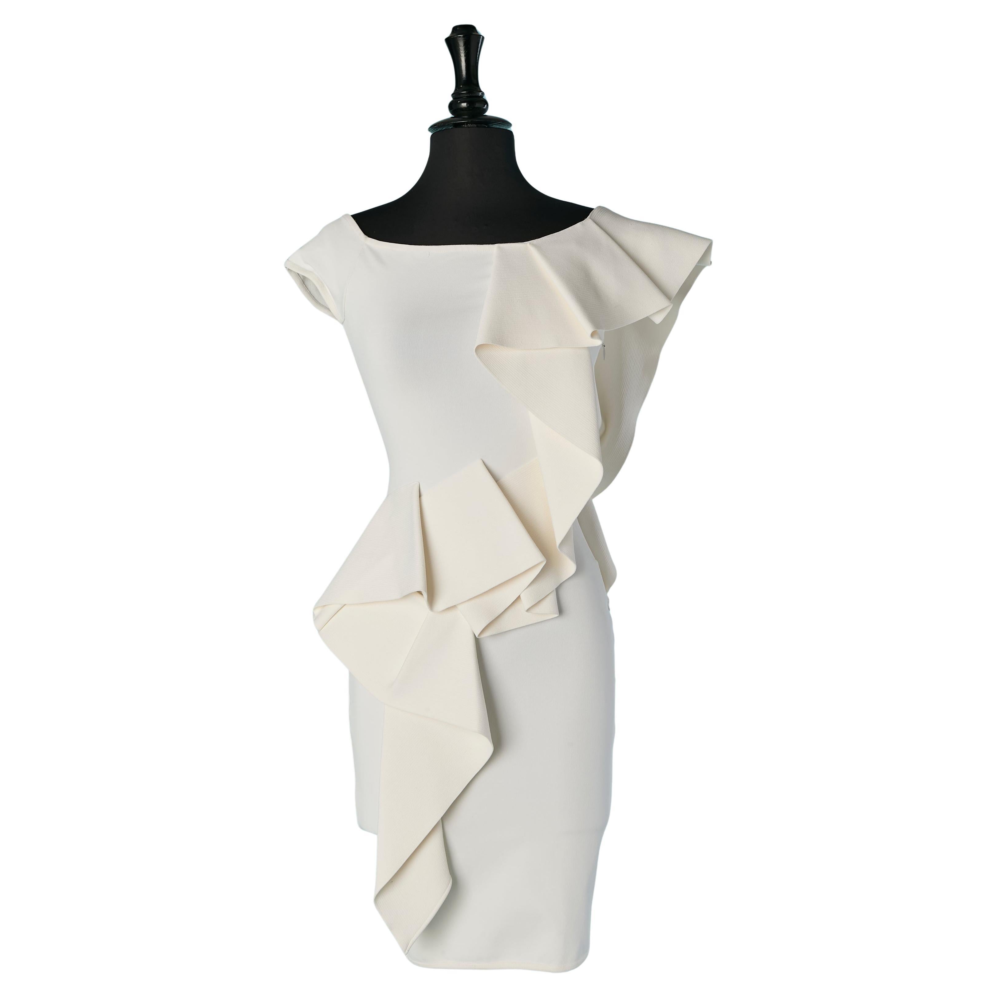 Asymmetrical white rayon dress with ruffles ALEXANDRE VAUTHIER