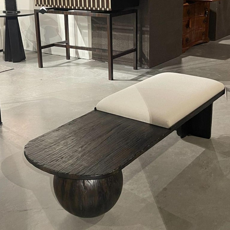 Asymmetrical wood Evran bench with a sphere and solid leg For Sale at ...