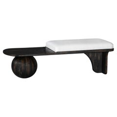 Asymmetrical wood Evran bench with a sphere and solid leg