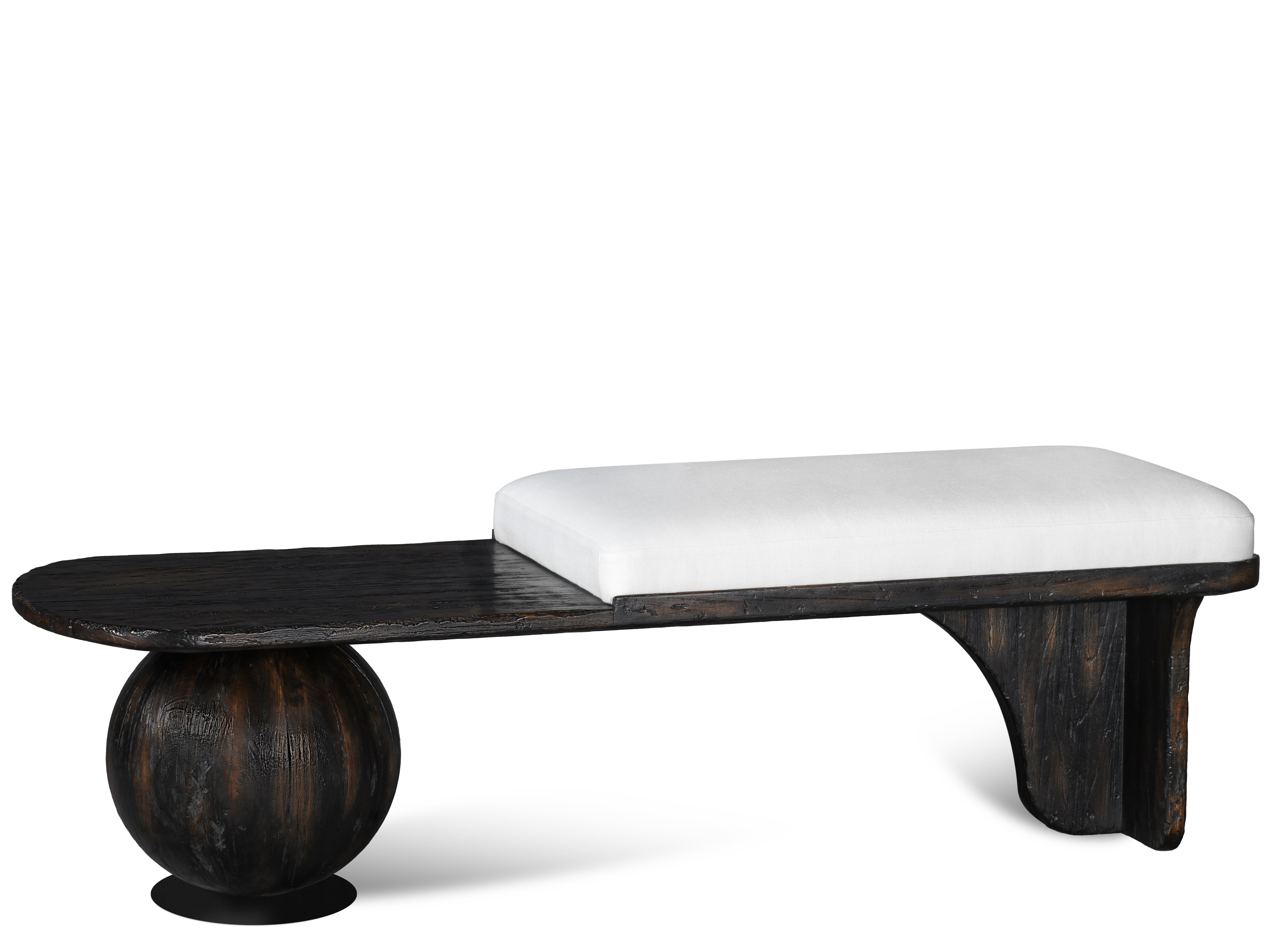 Asymmetrical wood Evran bench with a sphere and solid leg For Sale