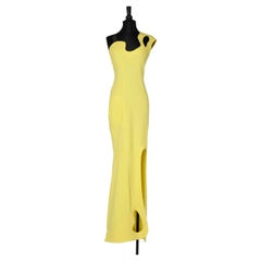Asymmetrical yellow crêpe evening gown Thierry Mugler